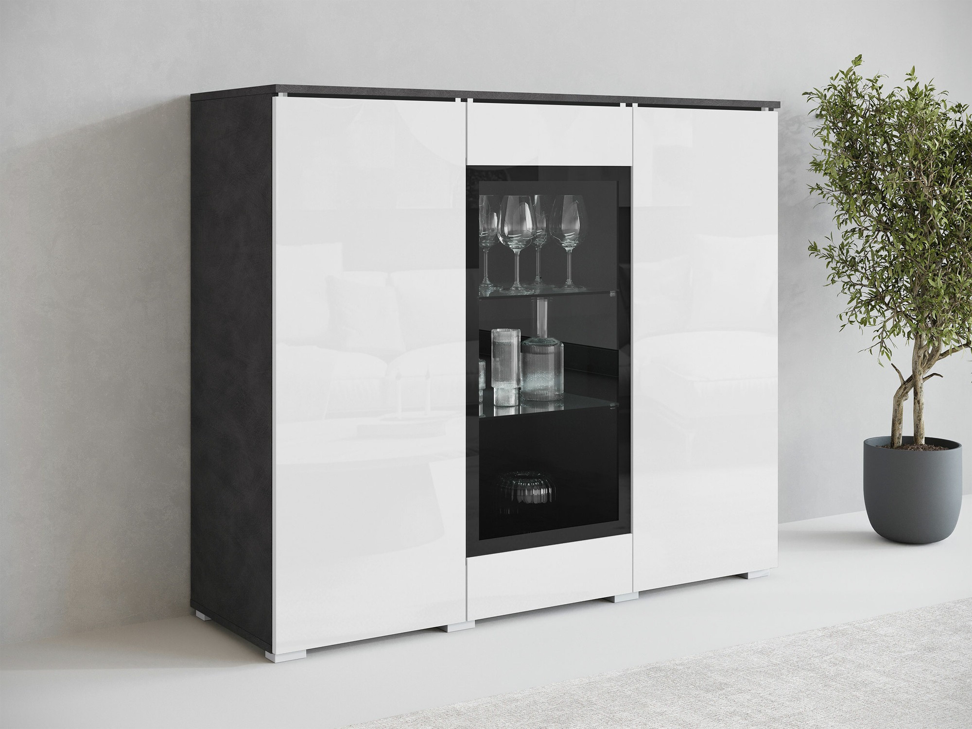 Dressoir Sarasota 186 (Matera grijs + Glanzend wit)