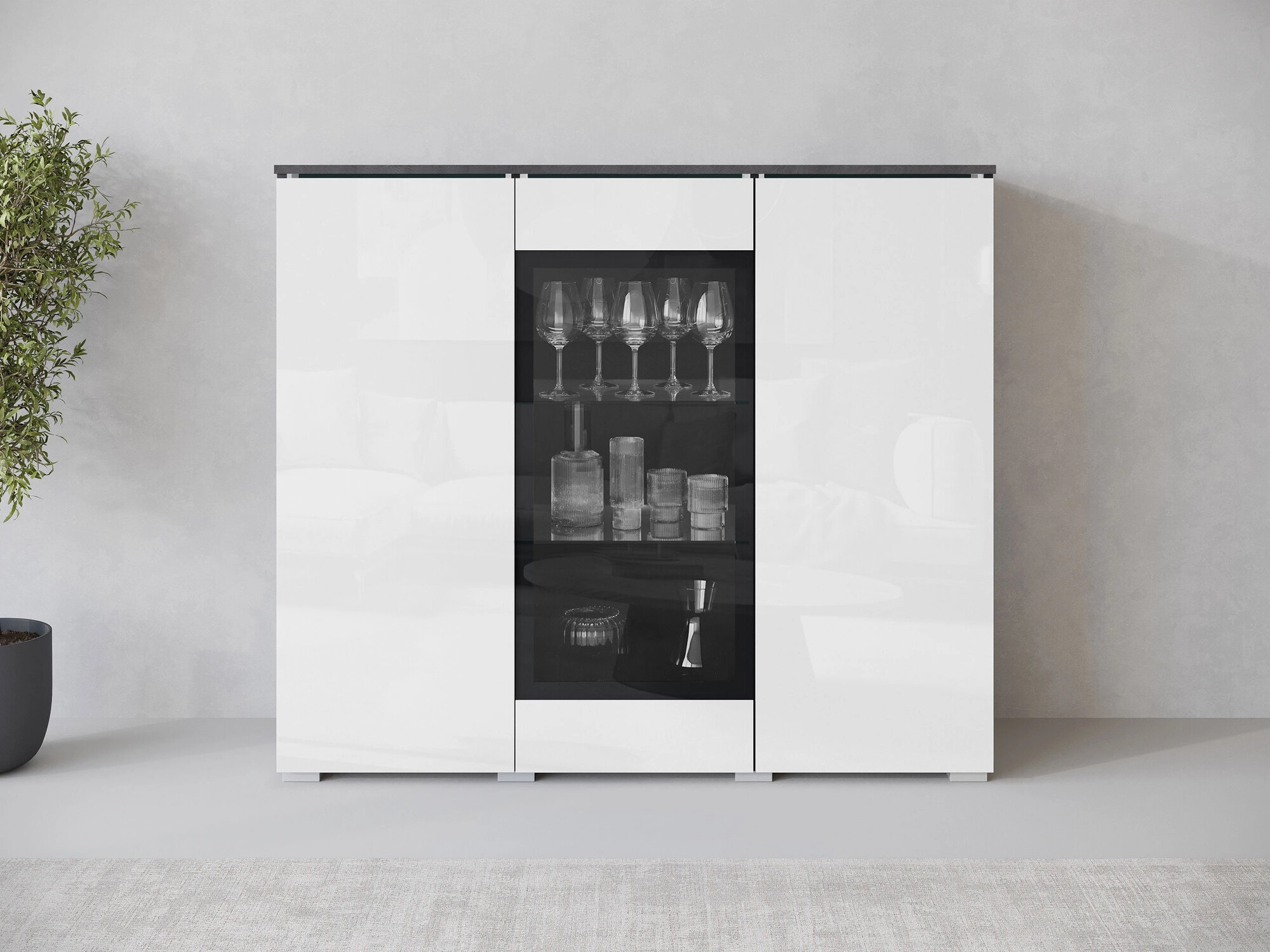 Dressoir Sarasota 186 (Matera grijs + Glanzend wit)