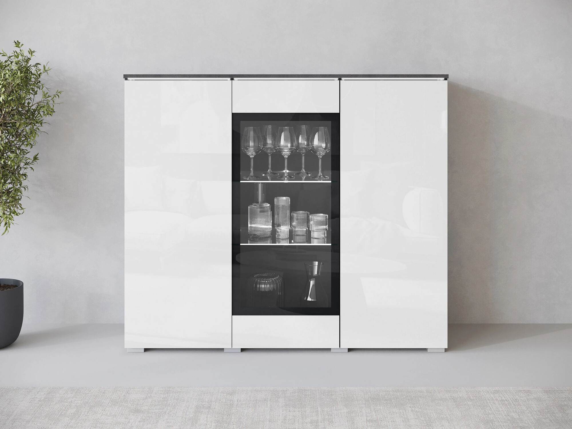 Dressoir Sarasota 186 (Matera grijs + Glanzend wit)