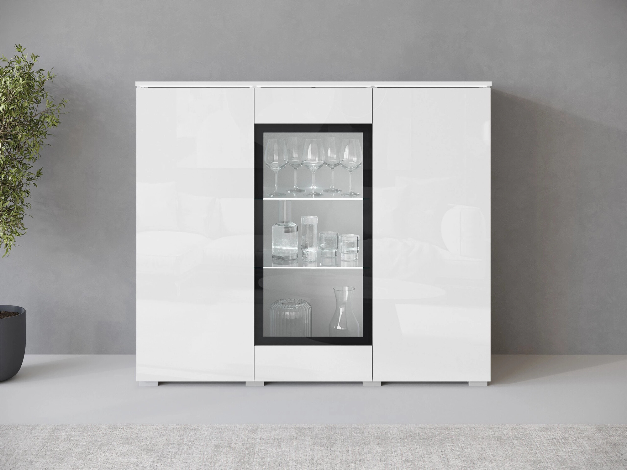 Dressoir Sarasota 186 (Wit + Glanzend wit)