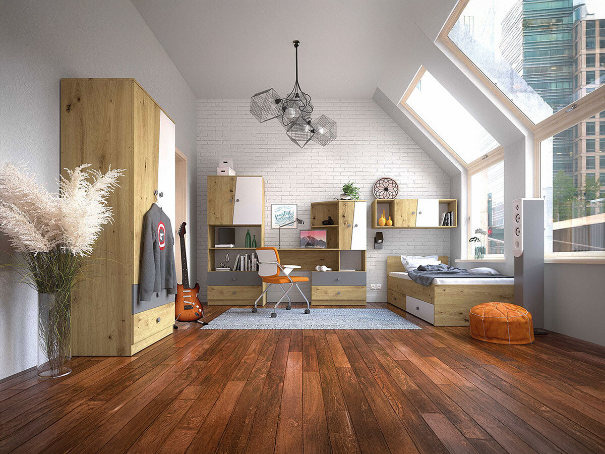 Meubelset Almira 114 (Artisan eiken + Wit + Grijs)