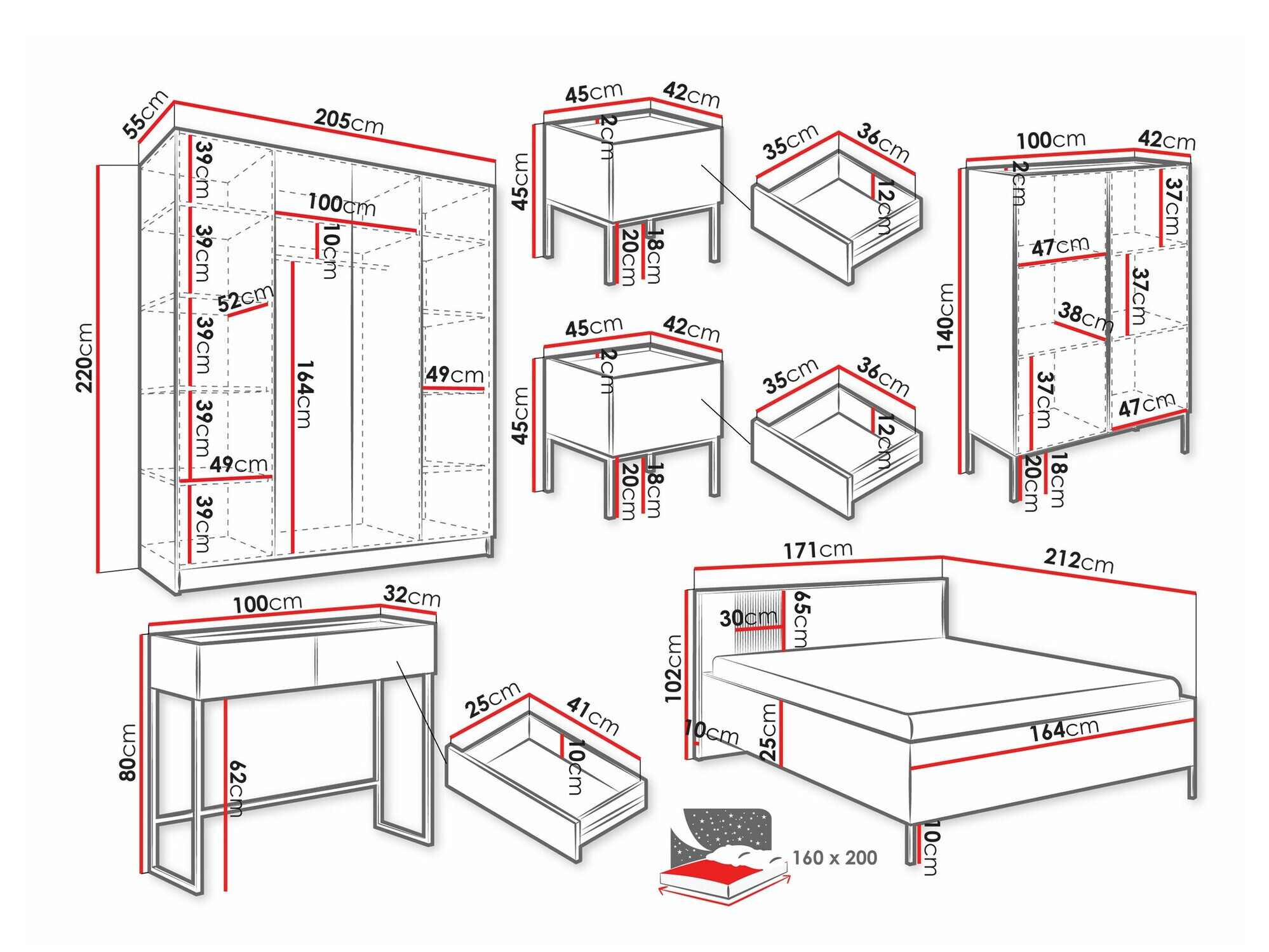 Slaapkamer set Lunole 111 (Artisan eiken + Zwart)