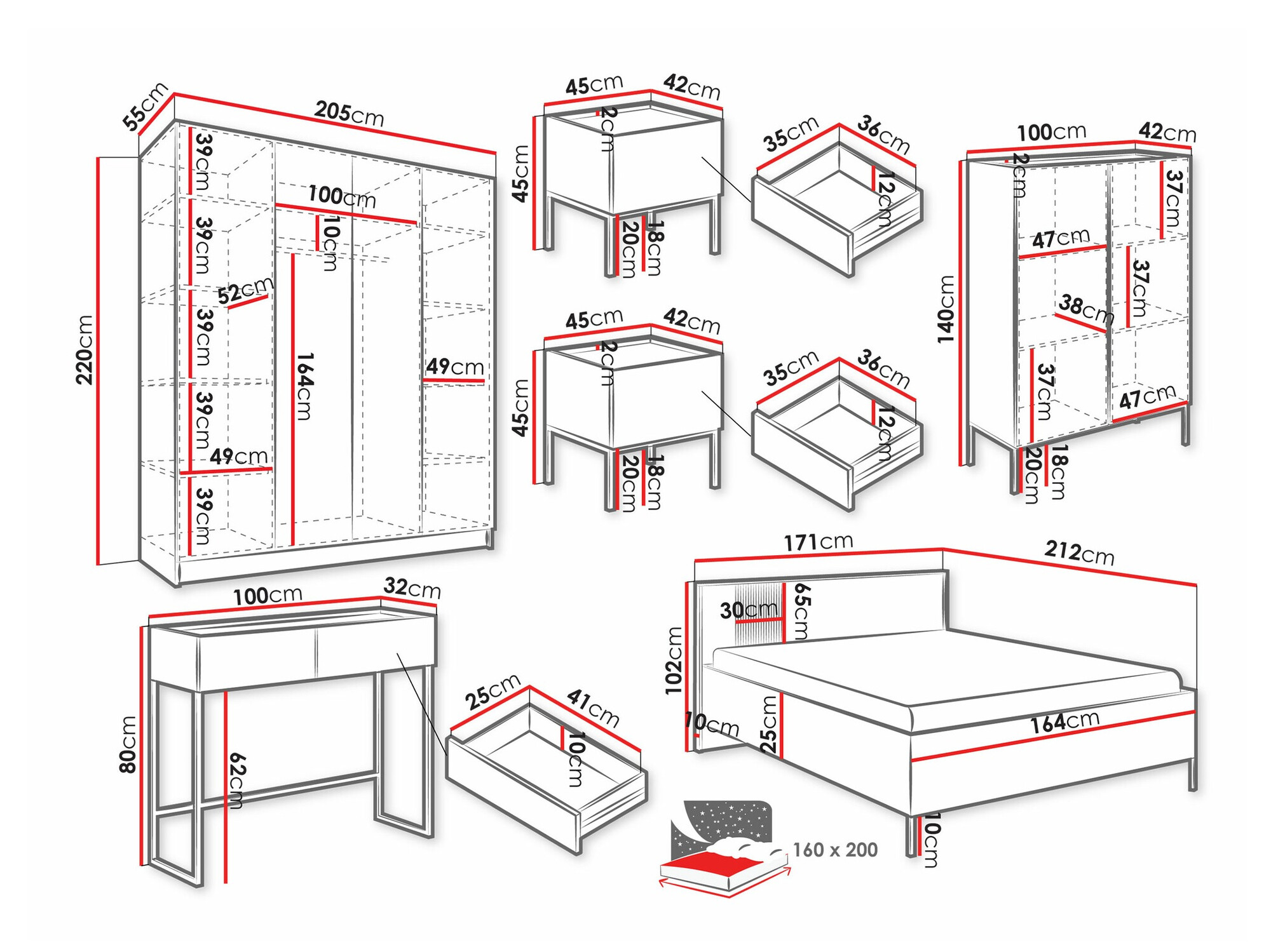 Slaapkamer set Lunole 111 (Kasjmier)
