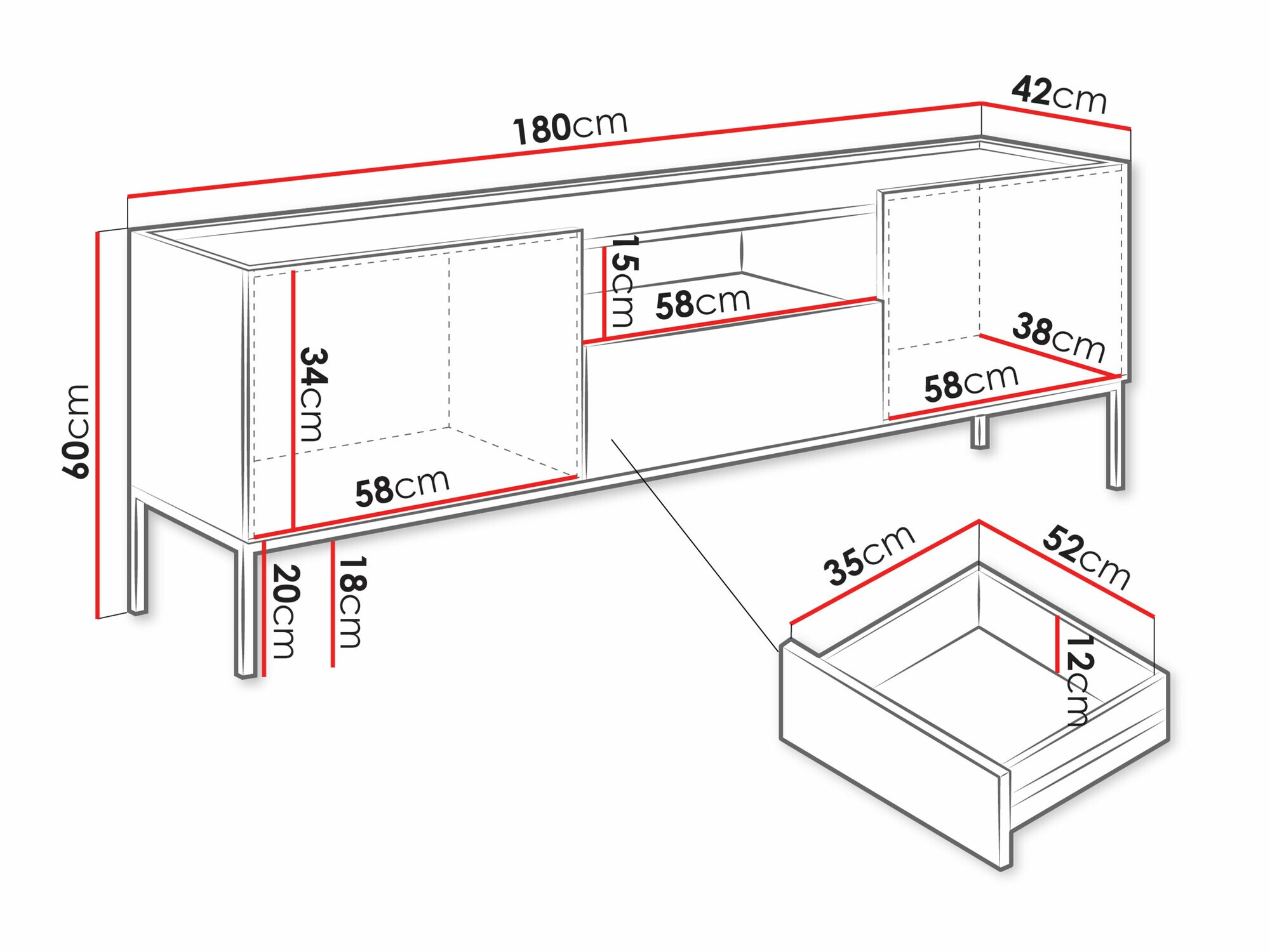TV-meubel Lunole 109 (Artisan eiken + Zwart)