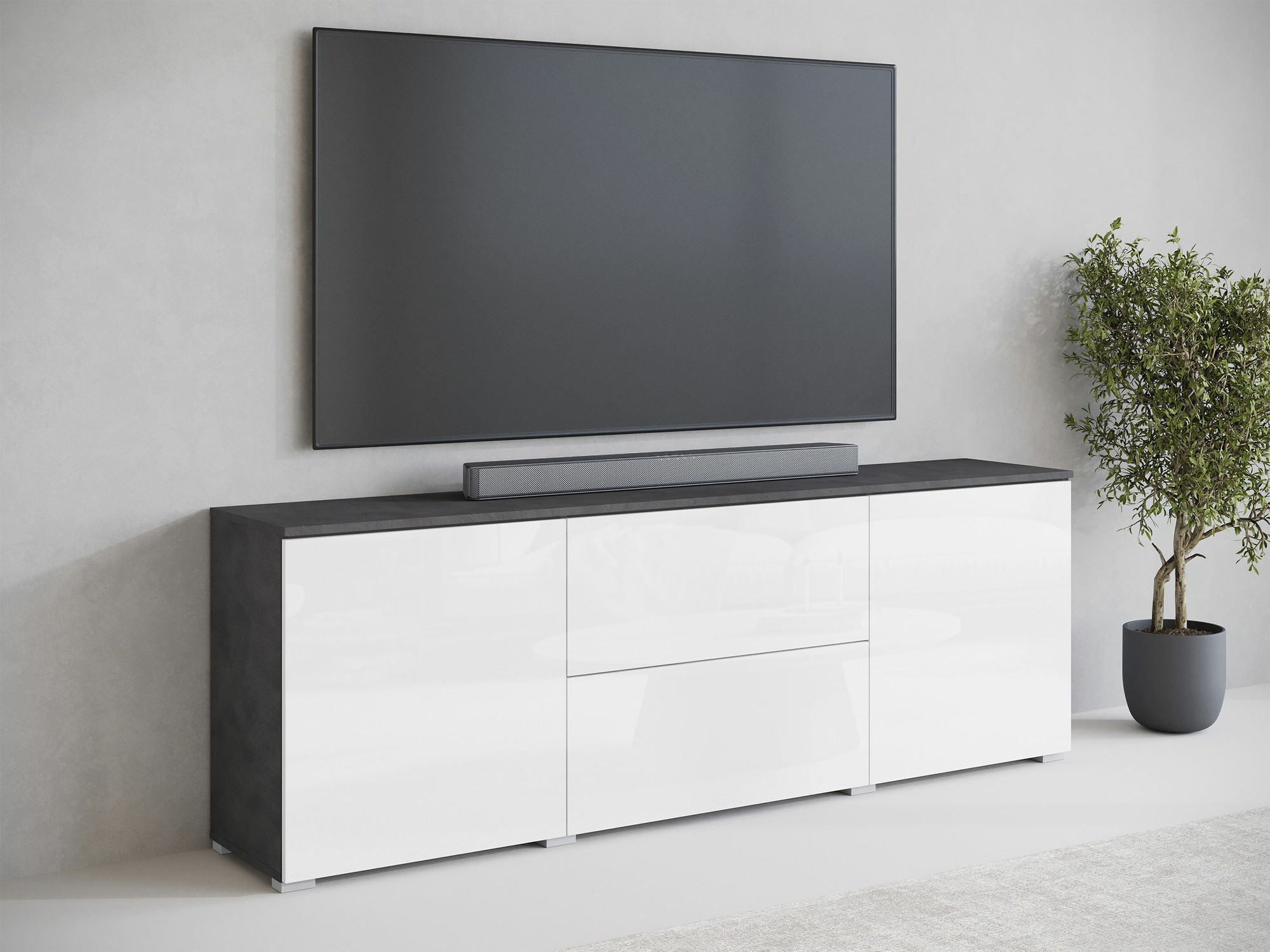 TV-meubel Miami 413 (Matera grijs + Glanzend wit)