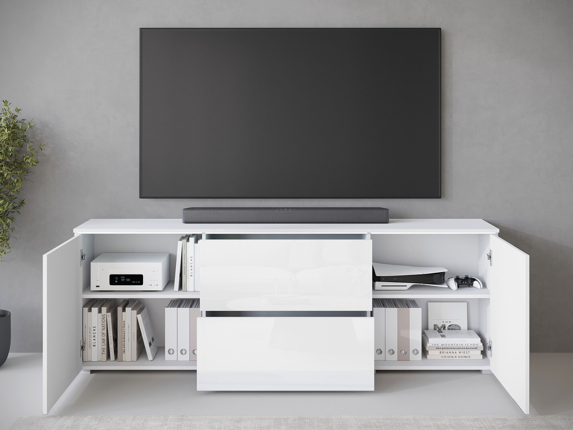 TV-meubel Mirfivo 104 (Wit + Glanzend wit)