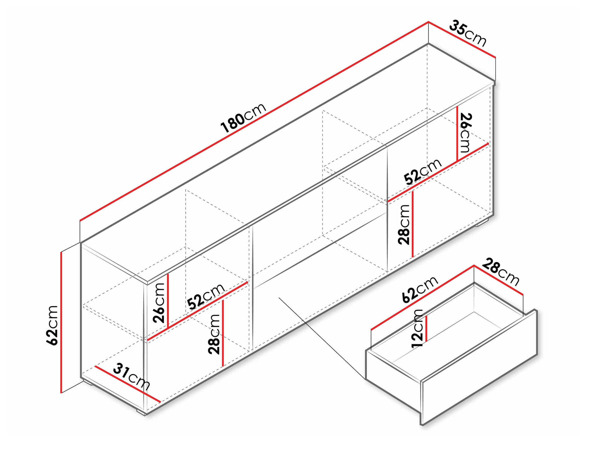 TV-meubel Mirfivo 104 (Wit + Glanzend wit)