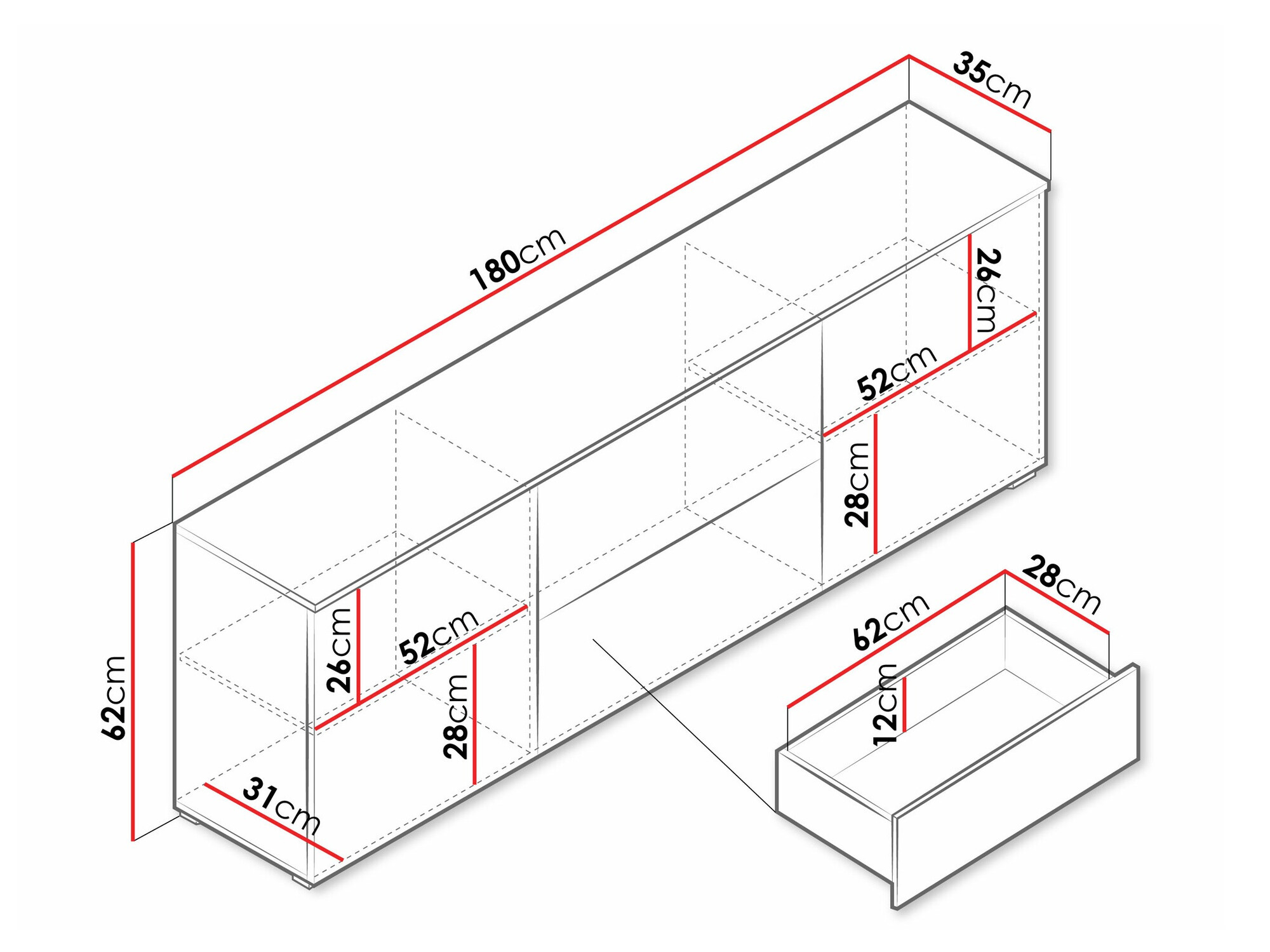 TV-meubel Sarasota 190 (Wit + Glanzend wit)