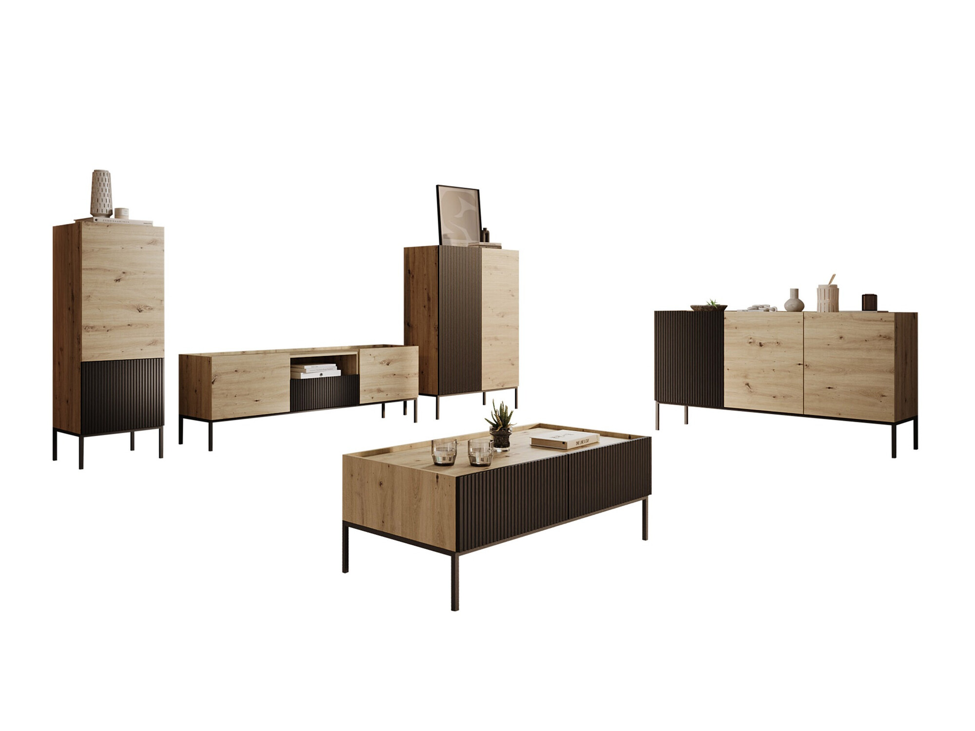 Woonkamerset Lunole 110 (Artisan eiken + Zwart)