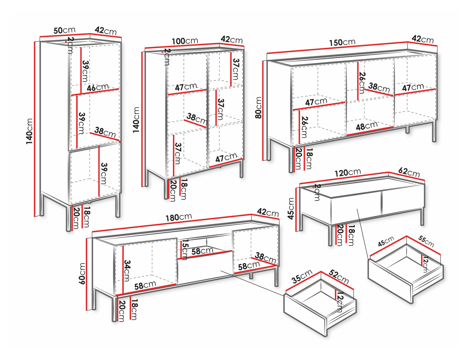 Woonkamerset Lunole 110 (Artisan eiken + Zwart)