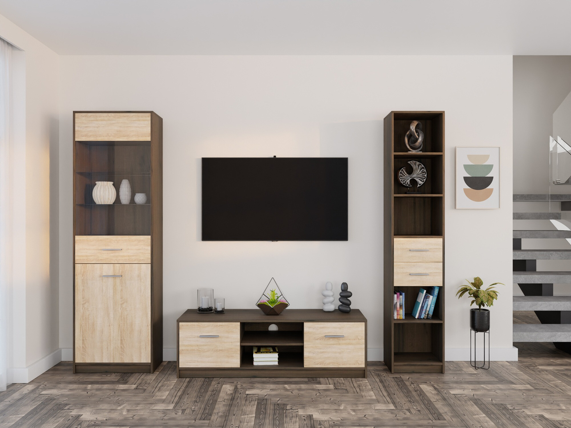 Woonkamerset Novsore 163 (Donkere eik + Sonoma eik)