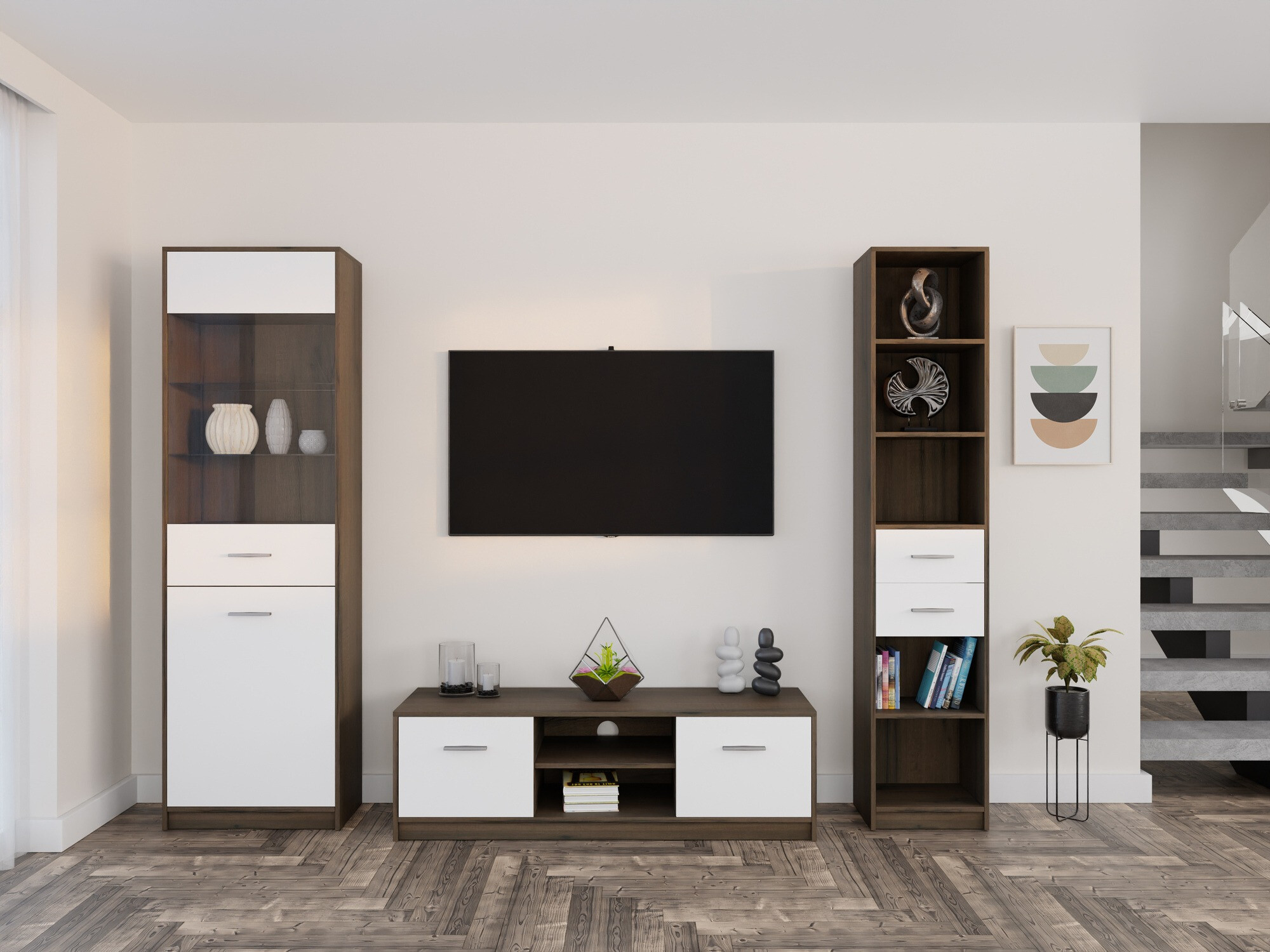 Woonkamerset Novsore 163 (Donkere eik + Wit)