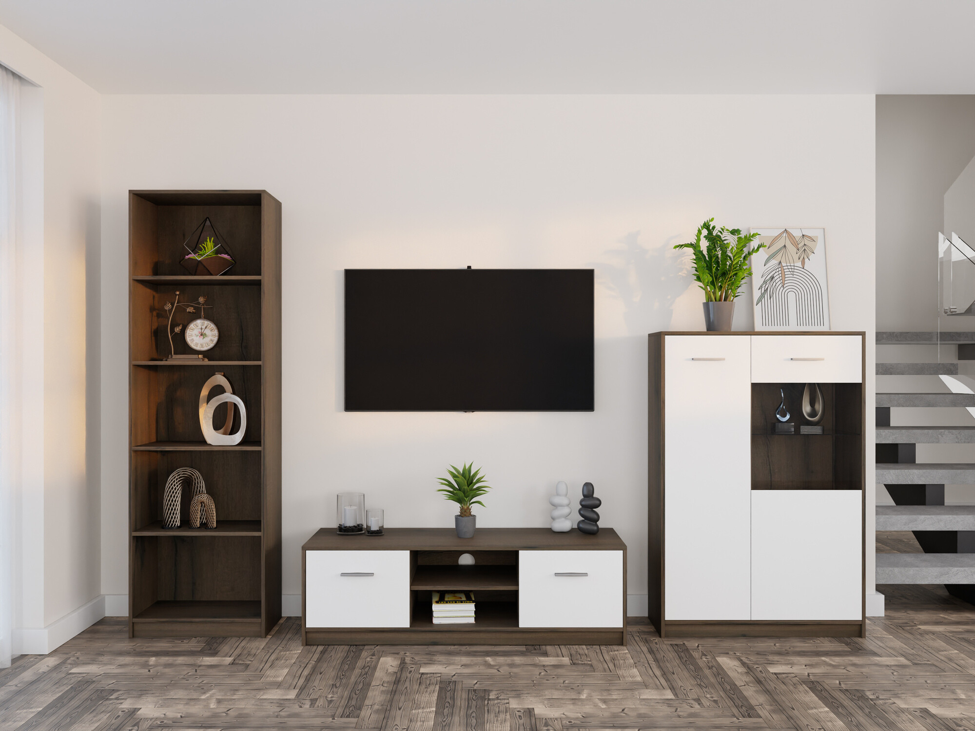 Woonkamerset Novsore 164 (Donkere eik + Wit)