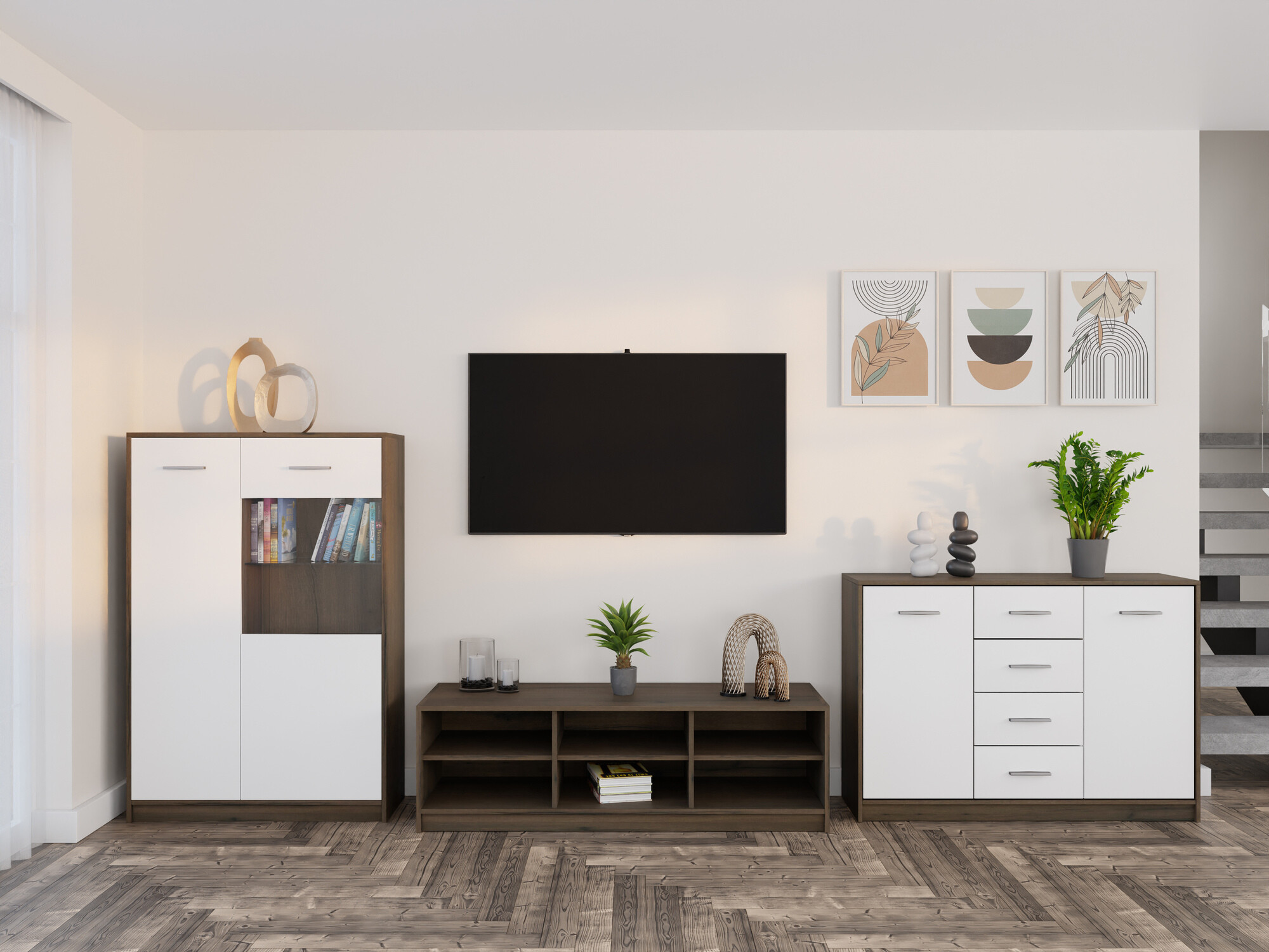 Woonkamerset Novsore 165 (Donkere eik + Wit)