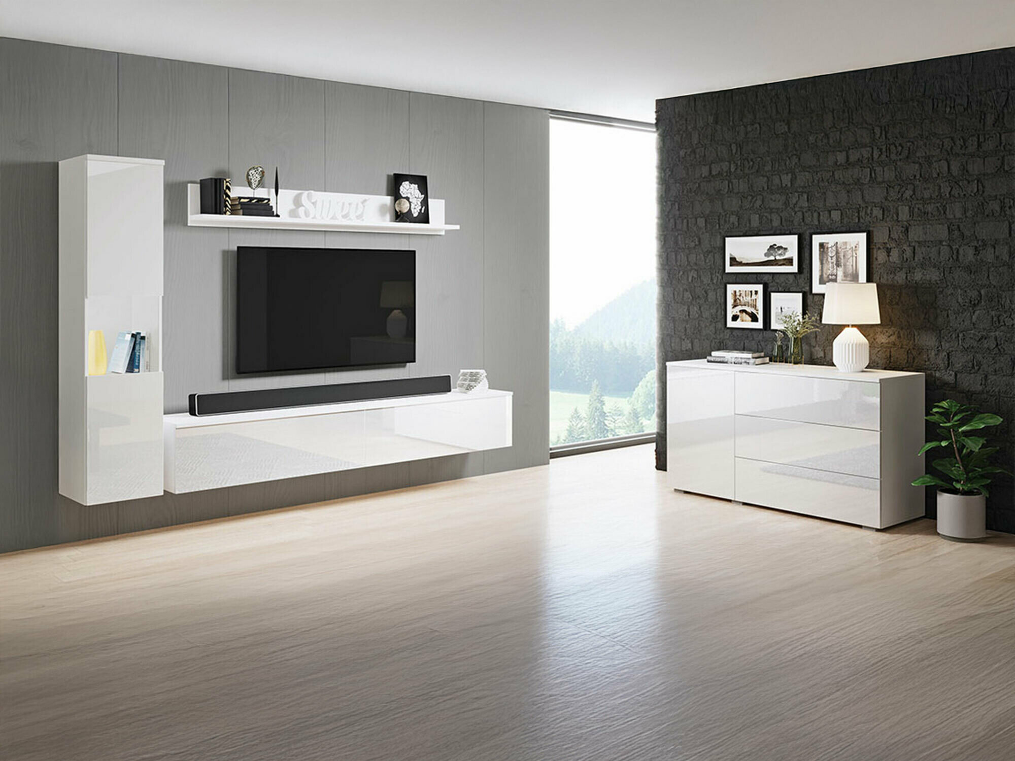 Woonkamerset Sarasota 132 (Wit + Glanzend wit)