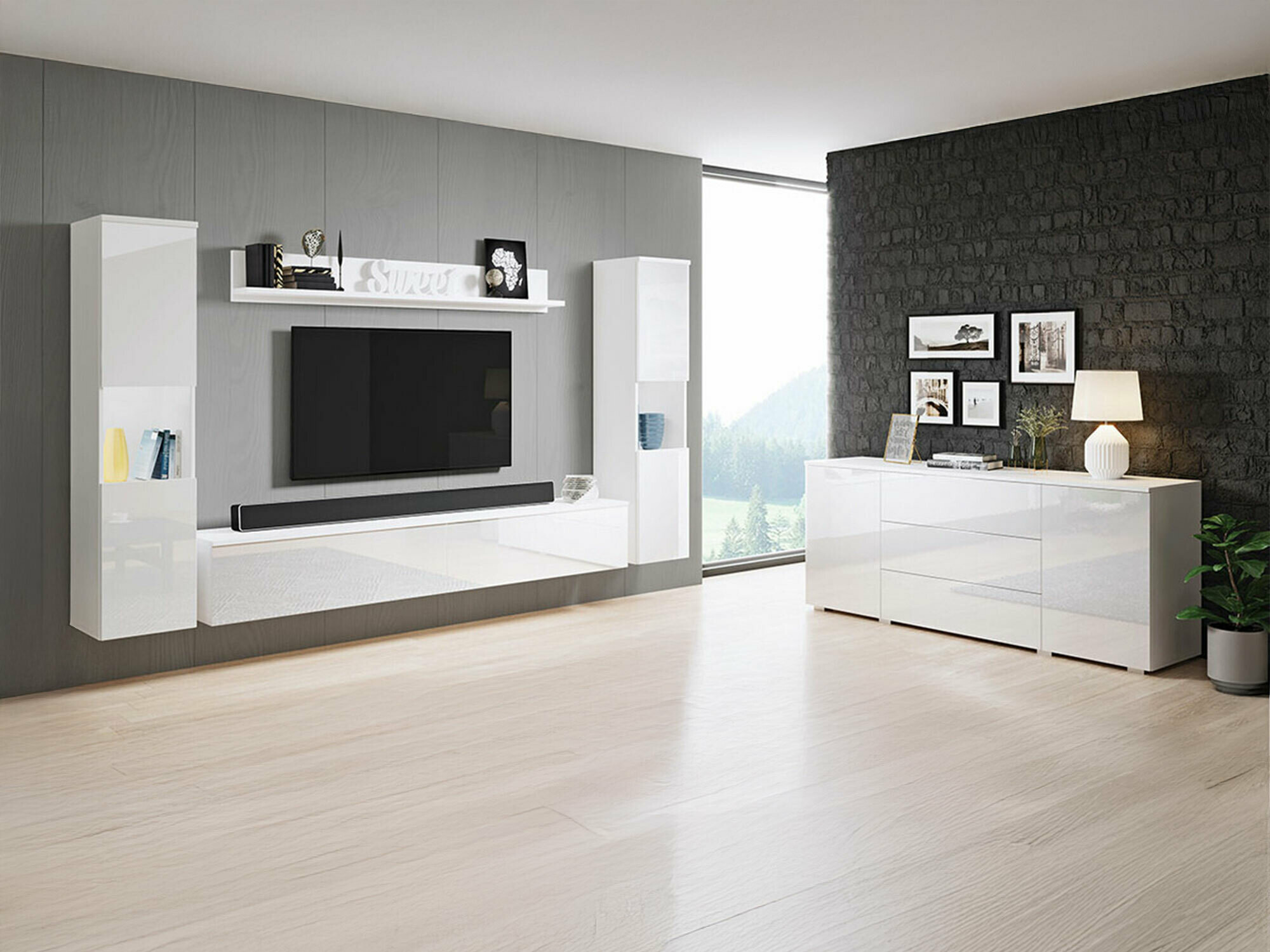 Woonkamerset Sarasota 133 (Wit + Glanzend wit)