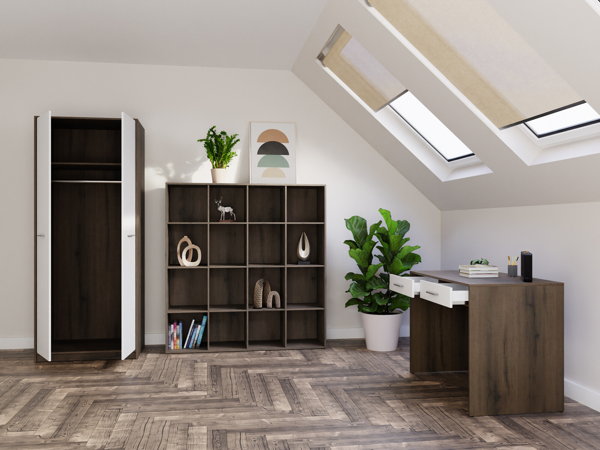 Thuiskantoorset Novsore 166 (Donkere eik + Wit)