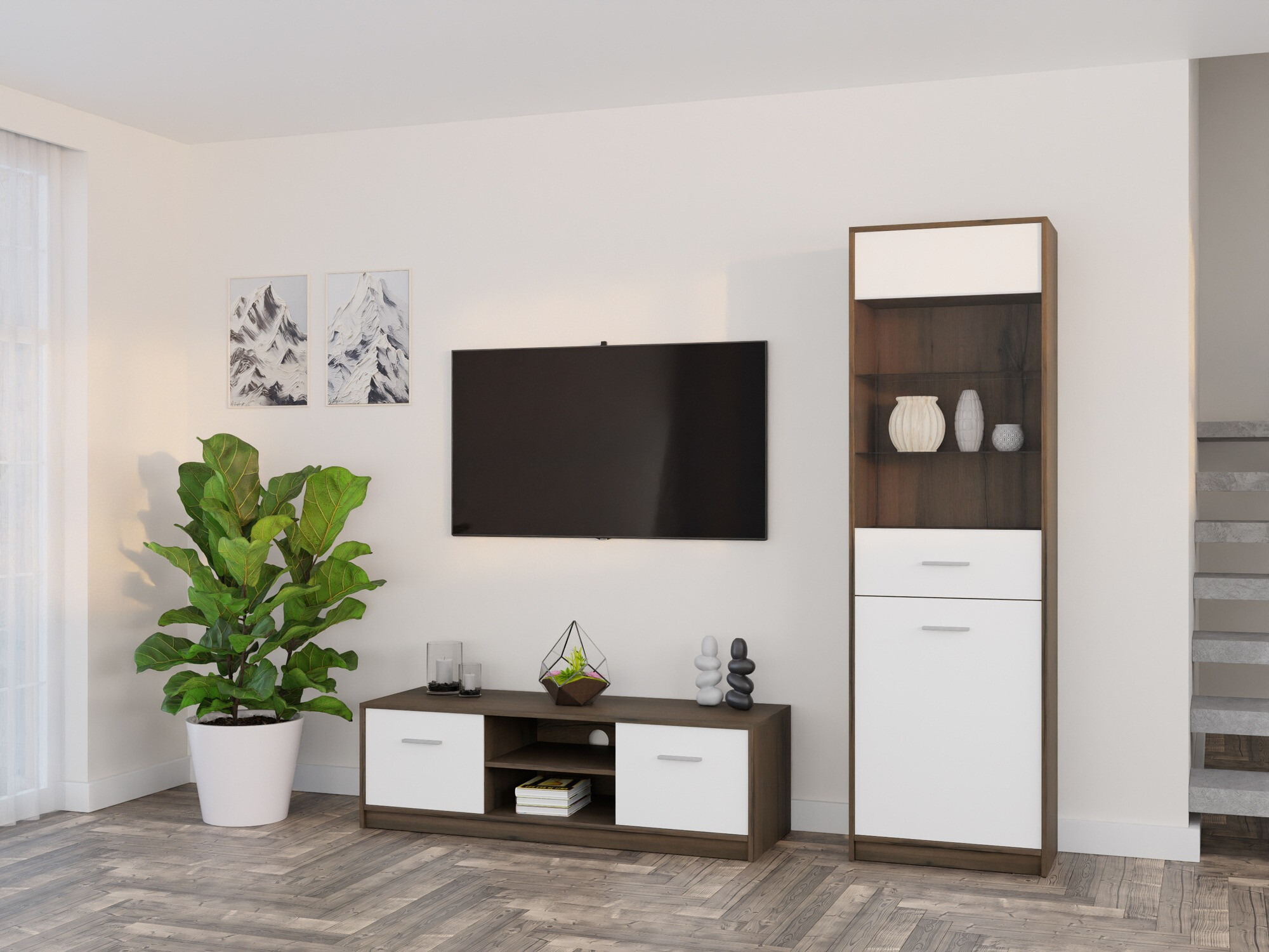 Woonkamerset Novsore 161 (Donkere eik + Wit)