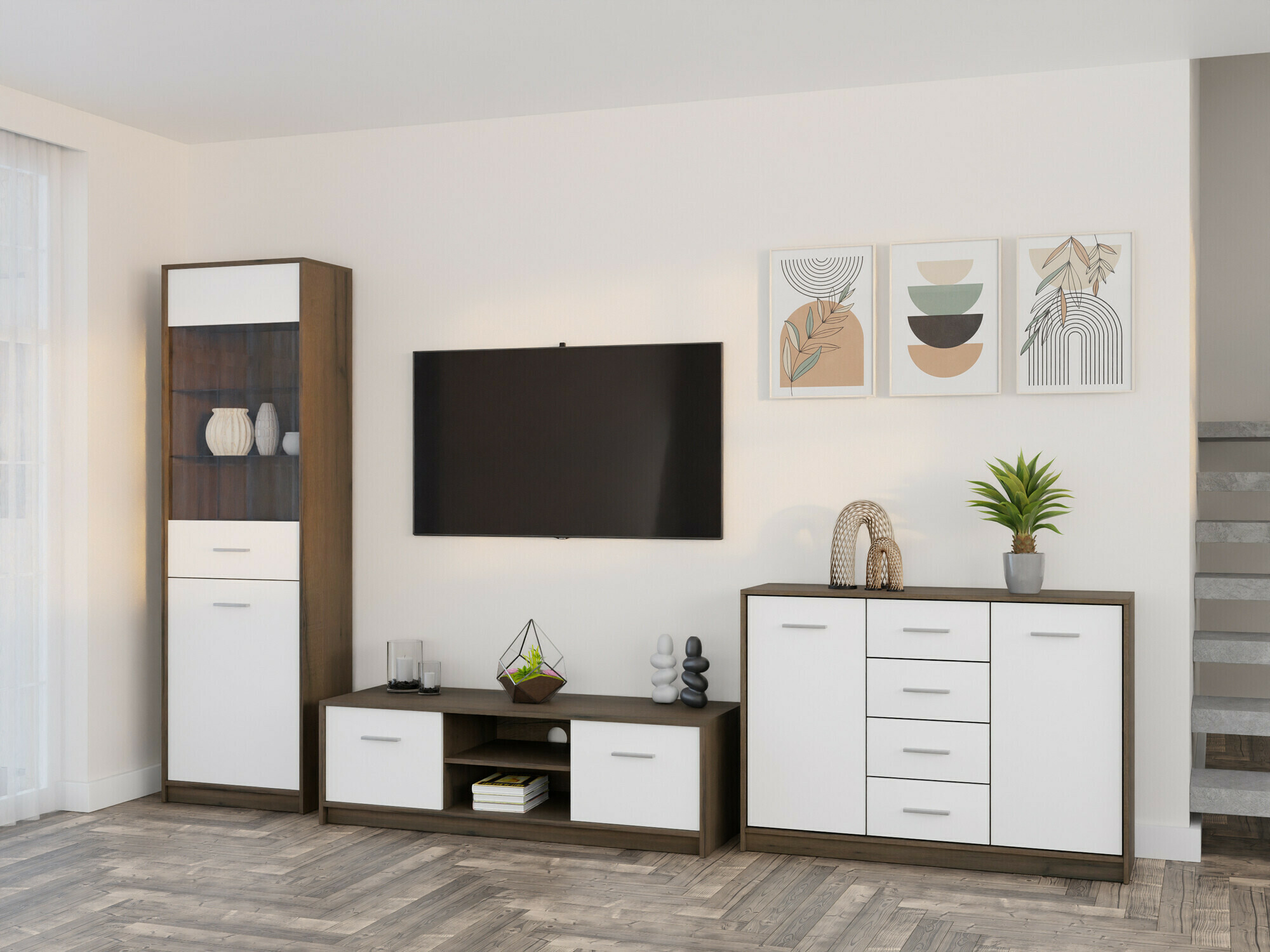 Woonkamerset Novsore 162 (Donkere eik + Wit)