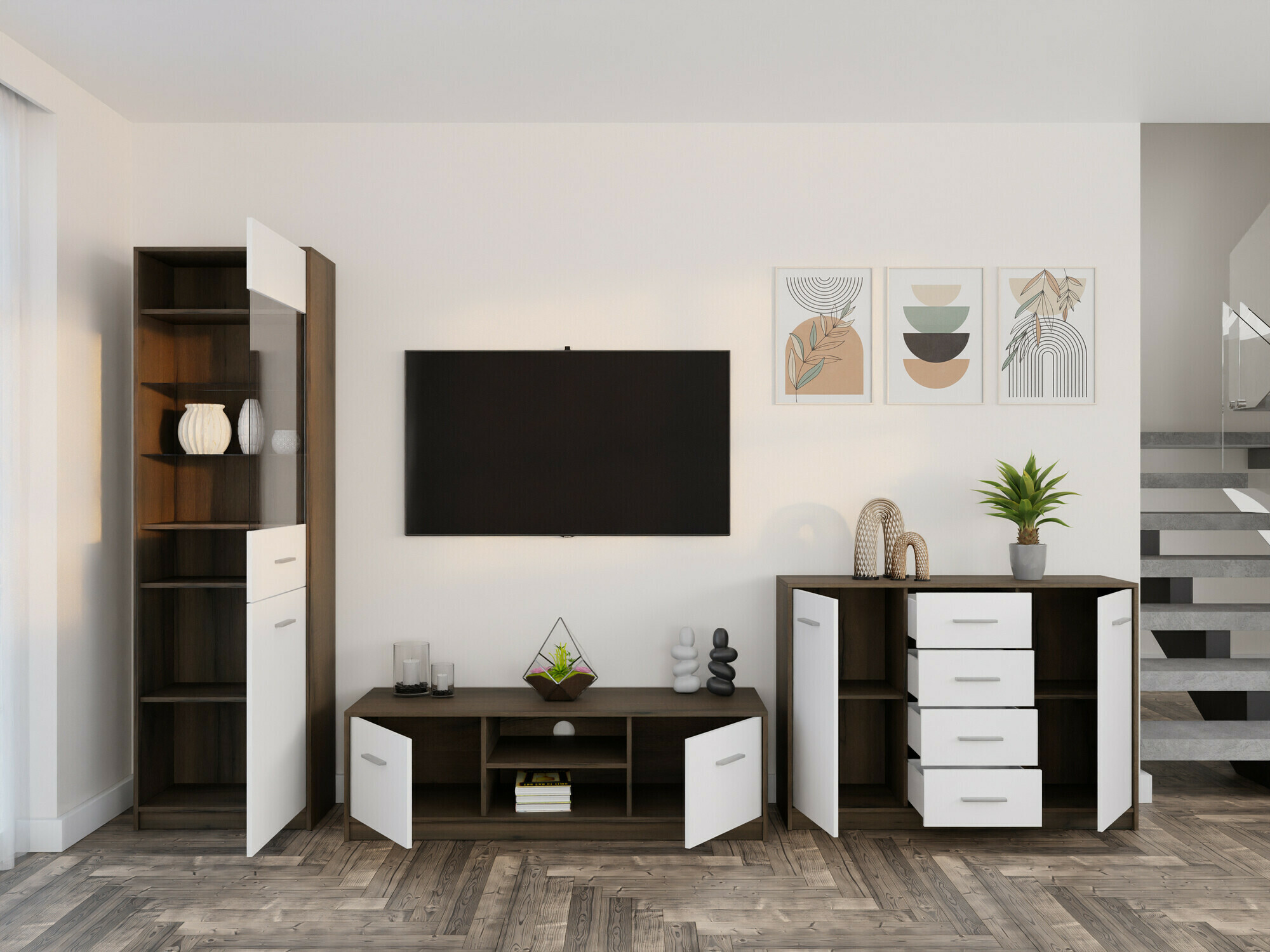 Woonkamerset Novsore 162 (Donkere eik + Wit)