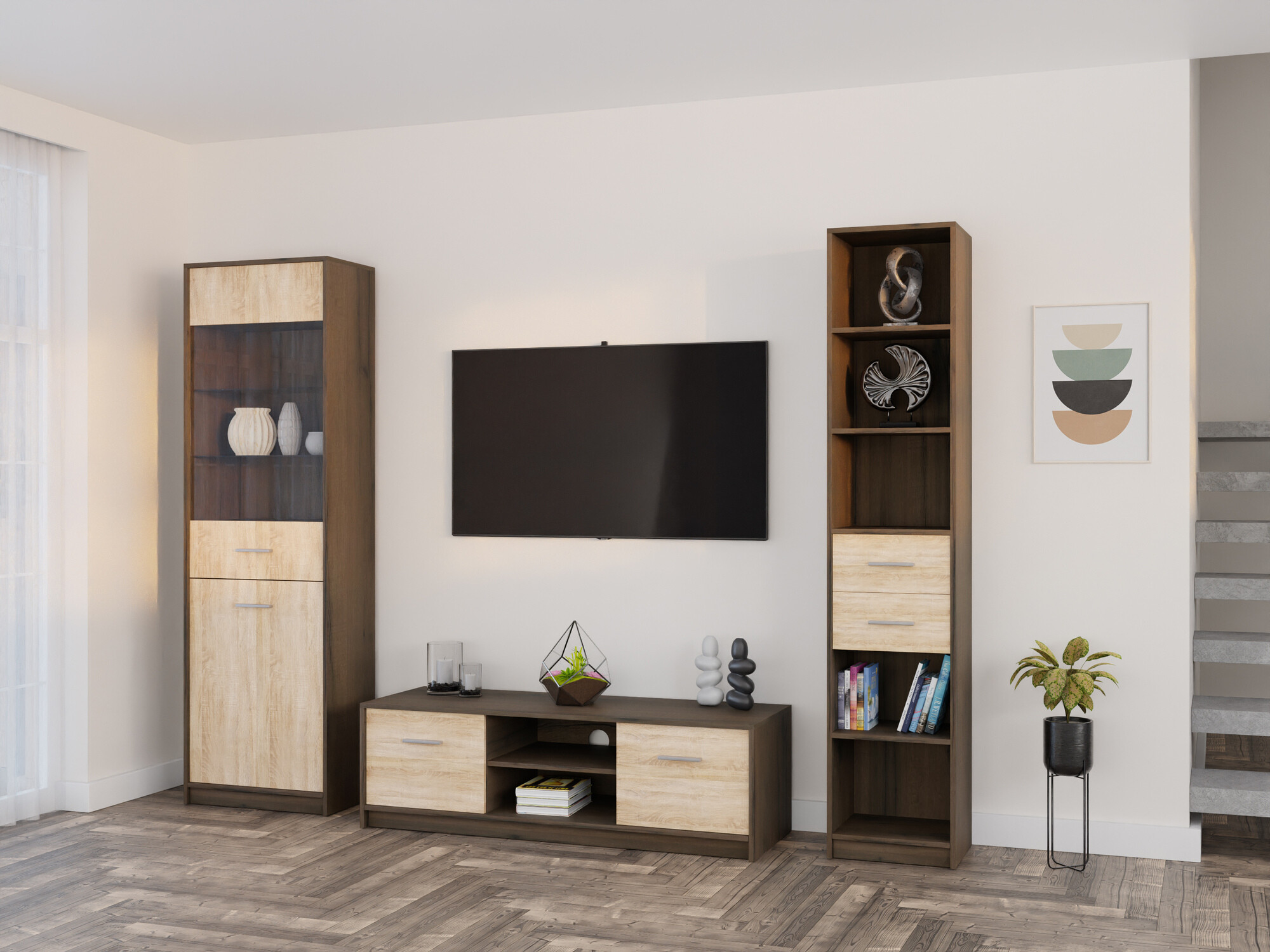 Woonkamerset Novsore 163 (Donkere eik + Sonoma eik)