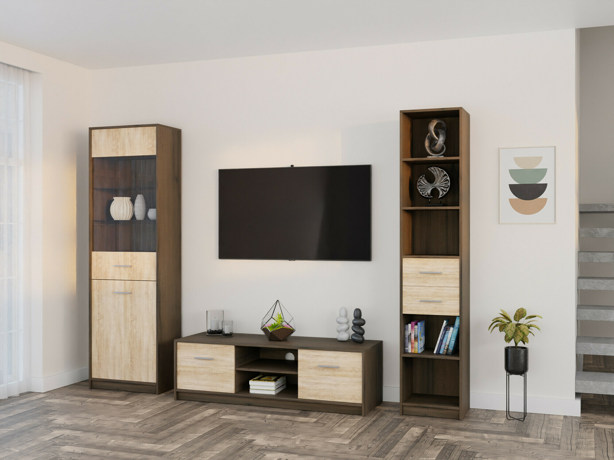 Woonkamerset Novsore 163 (Donkere eik + Sonoma eik)