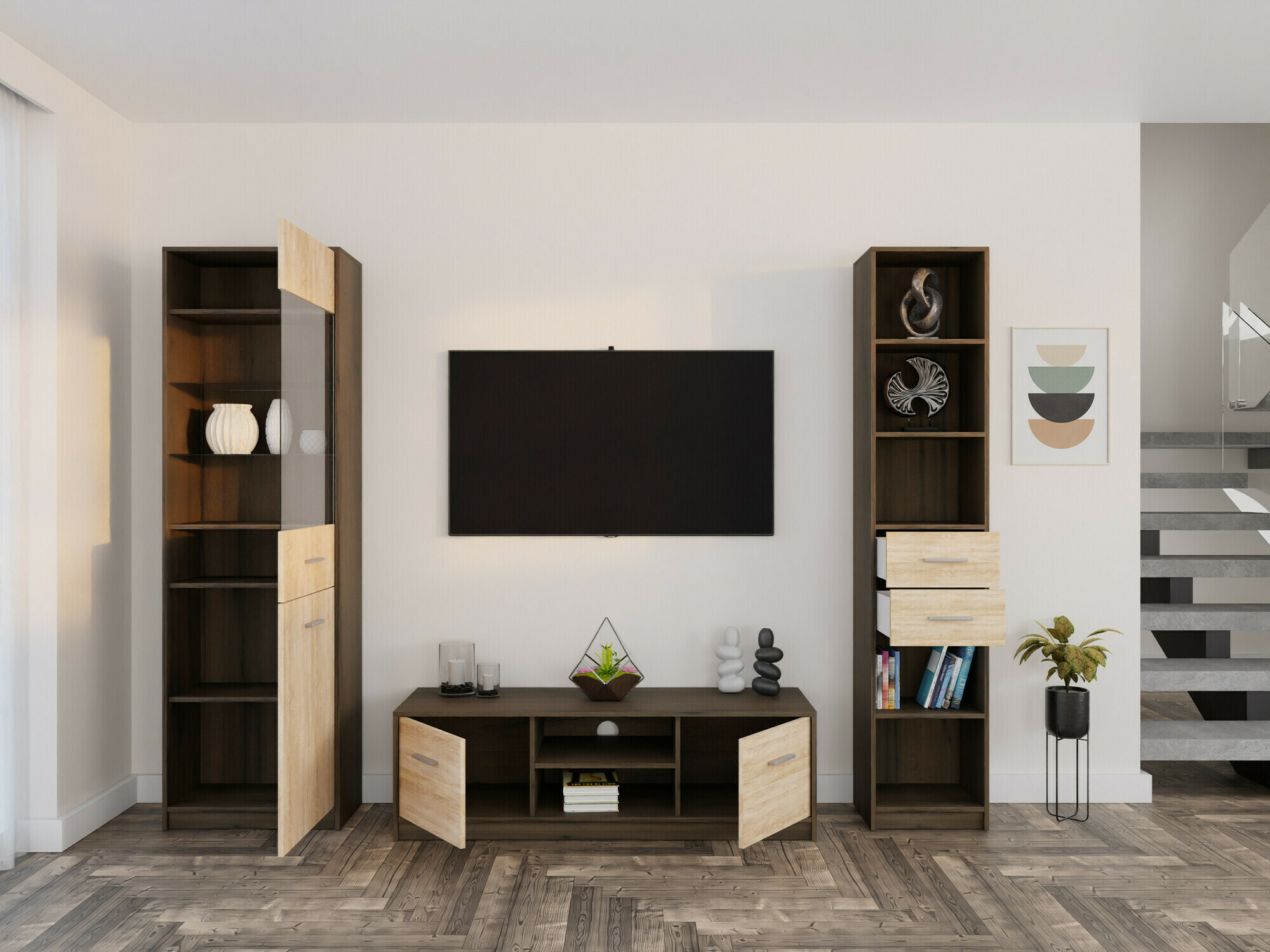 Woonkamerset Novsore 163 (Donkere eik + Sonoma eik)