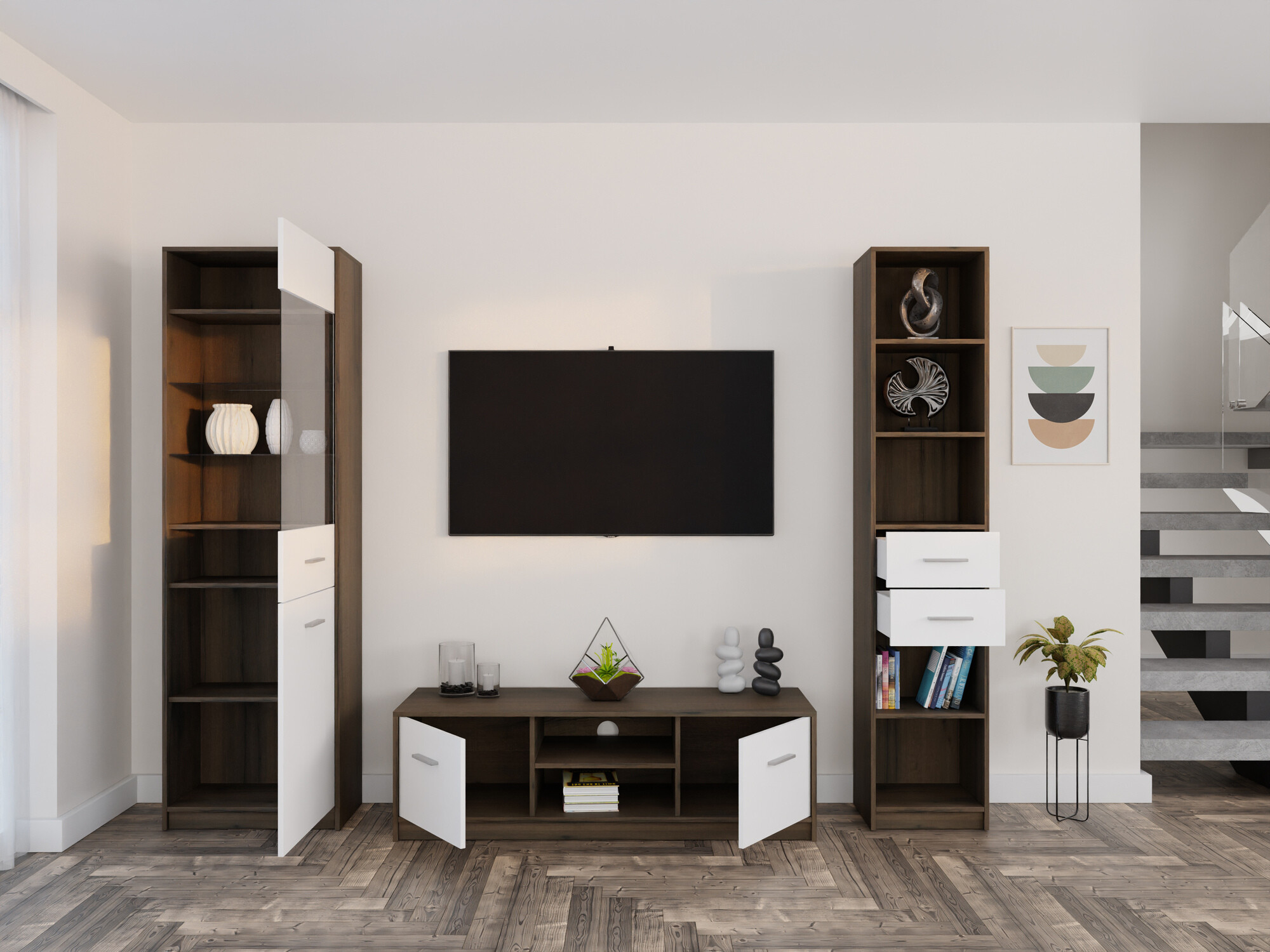 Woonkamerset Novsore 163 (Donkere eik + Wit)