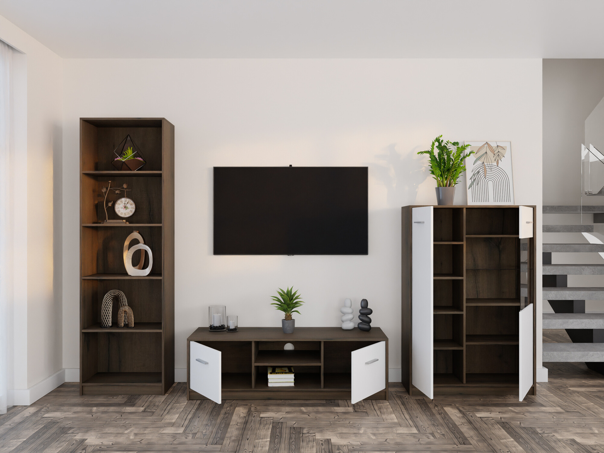 Woonkamerset Novsore 164 (Donkere eik + Wit)