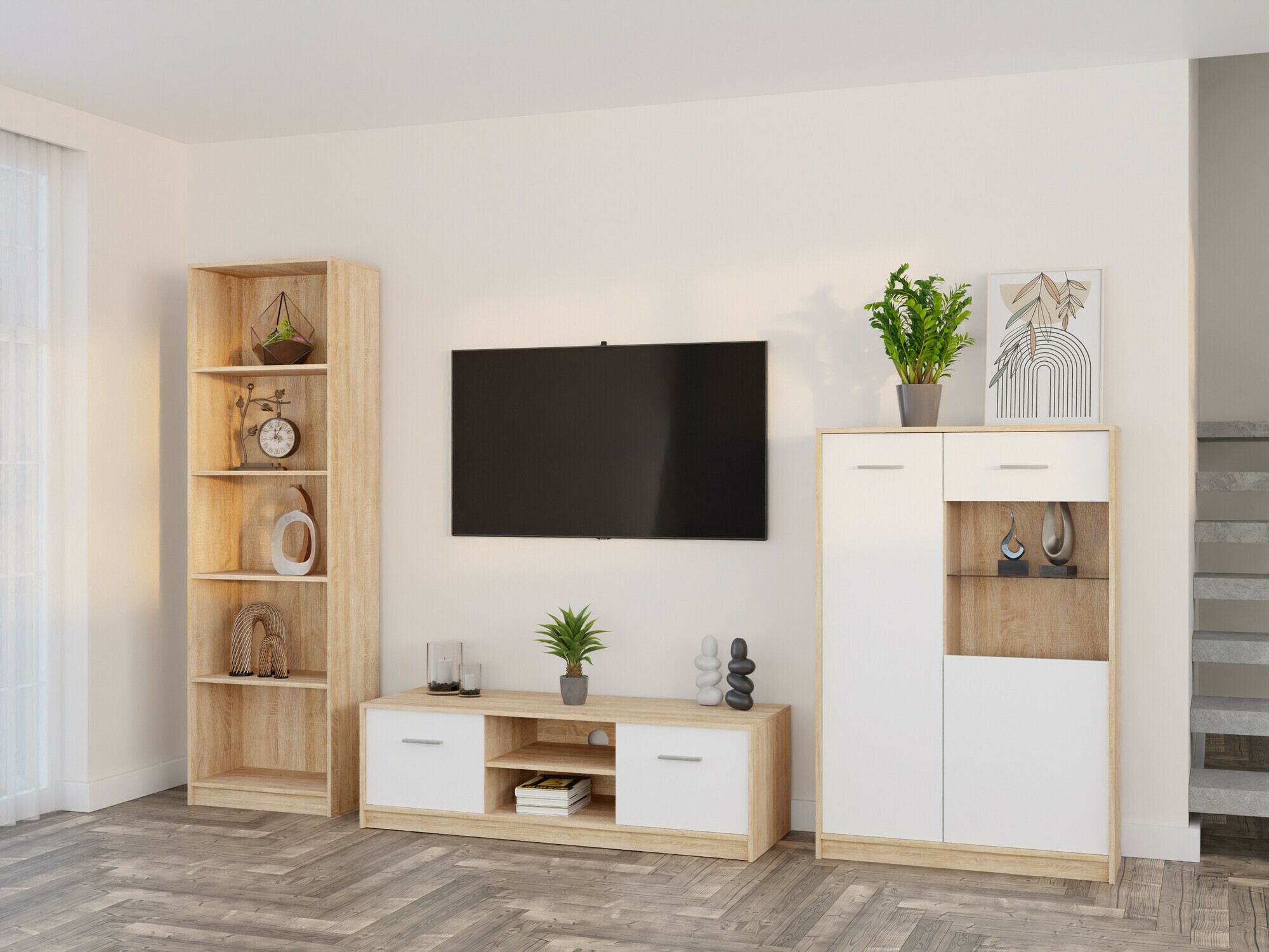 Woonkamerset Novsore 164 (Sonoma eik + Wit)