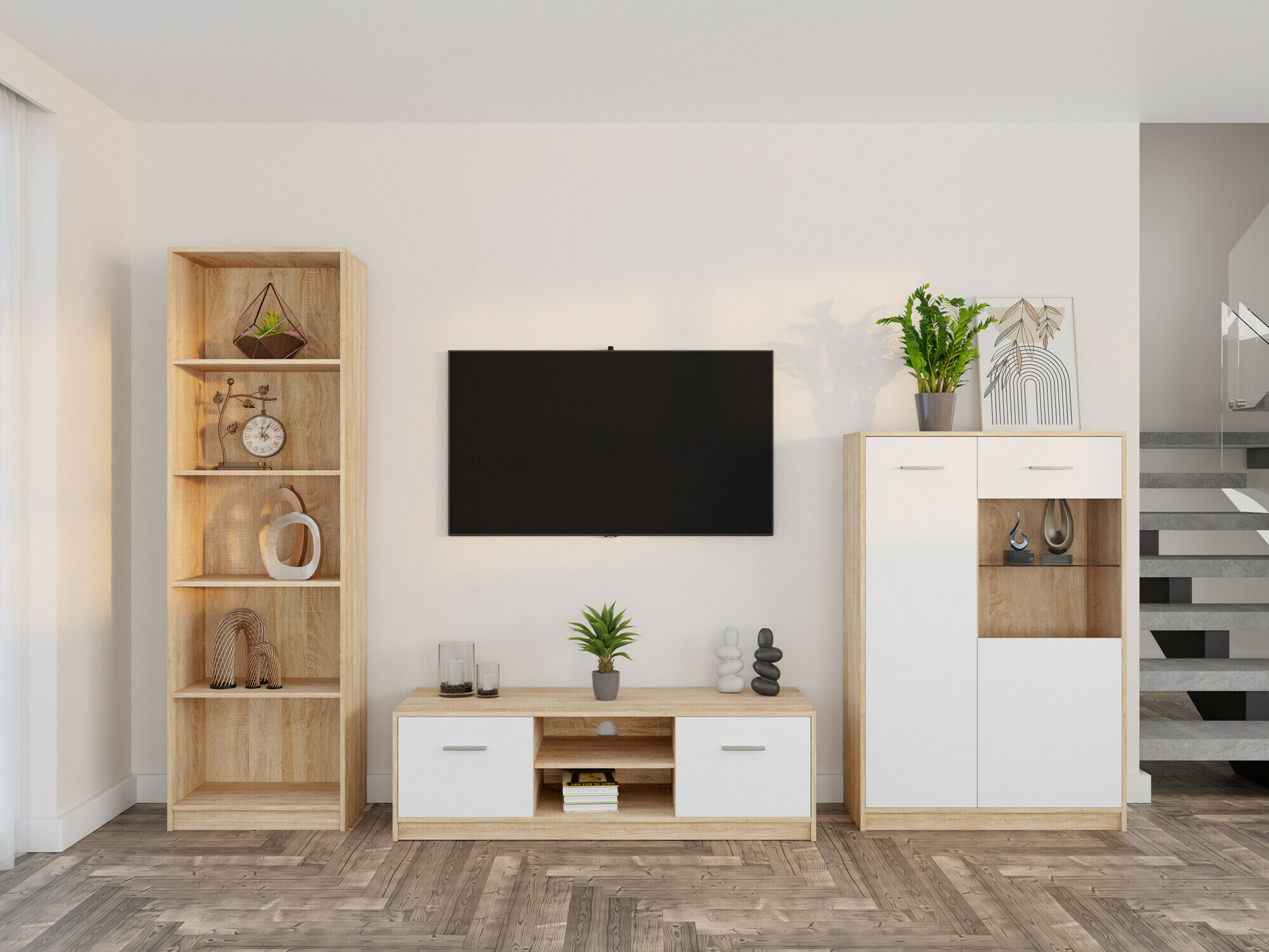 Woonkamerset Novsore 164 (Sonoma eik + Wit)