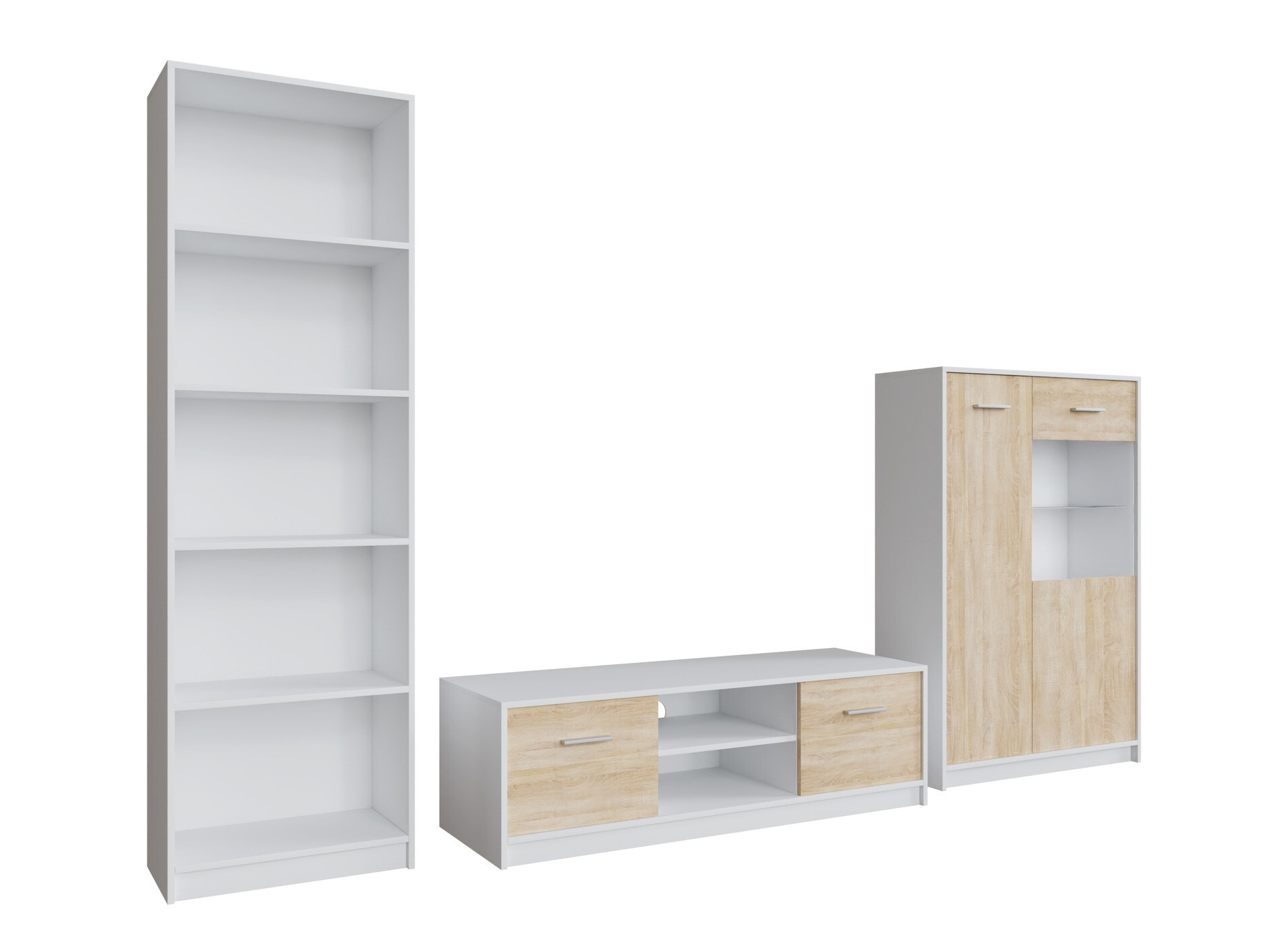 Woonkamerset Novsore 164 (Wit + Sonoma eik)