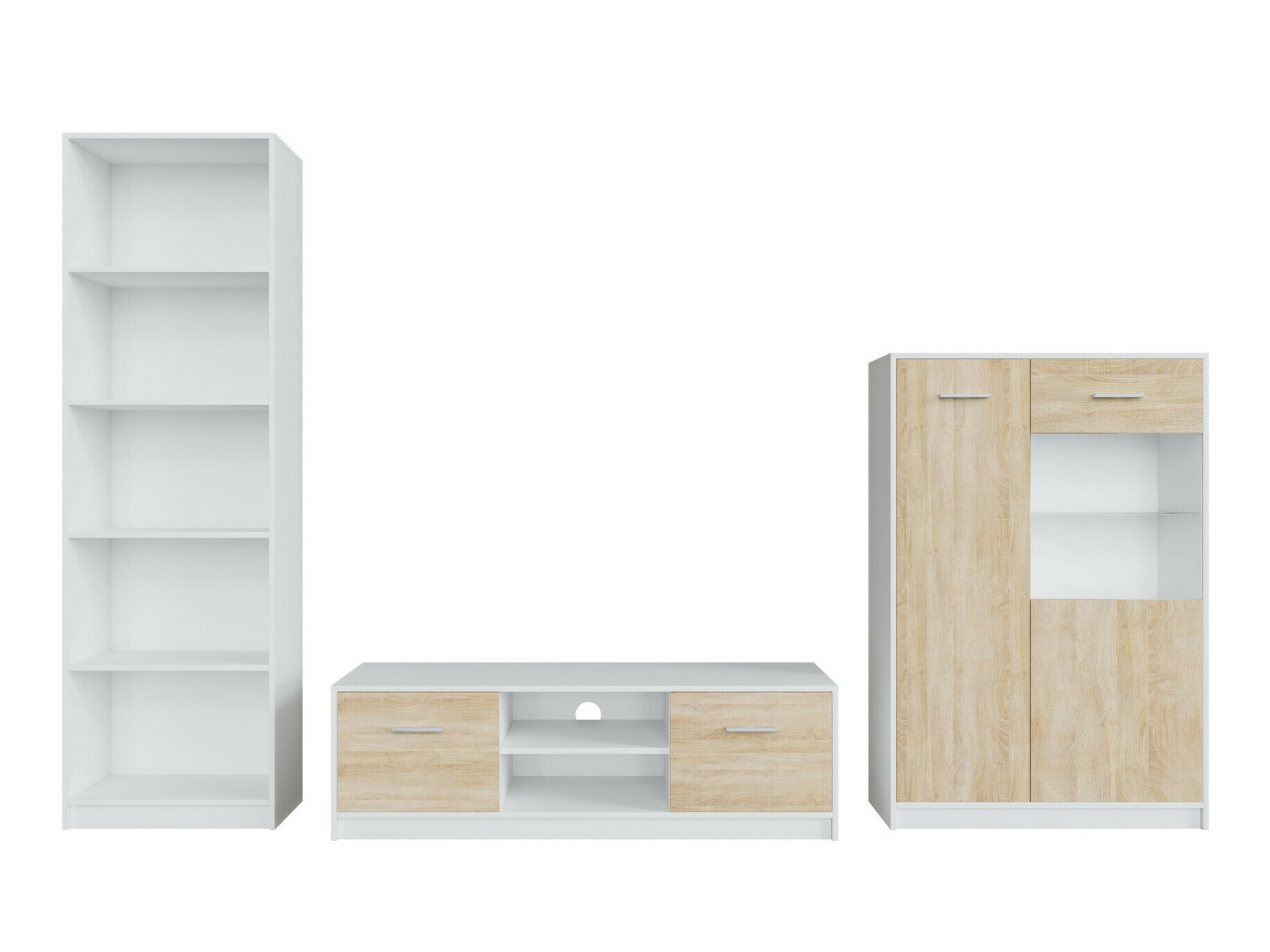 Woonkamerset Novsore 164 (Wit + Sonoma eik)