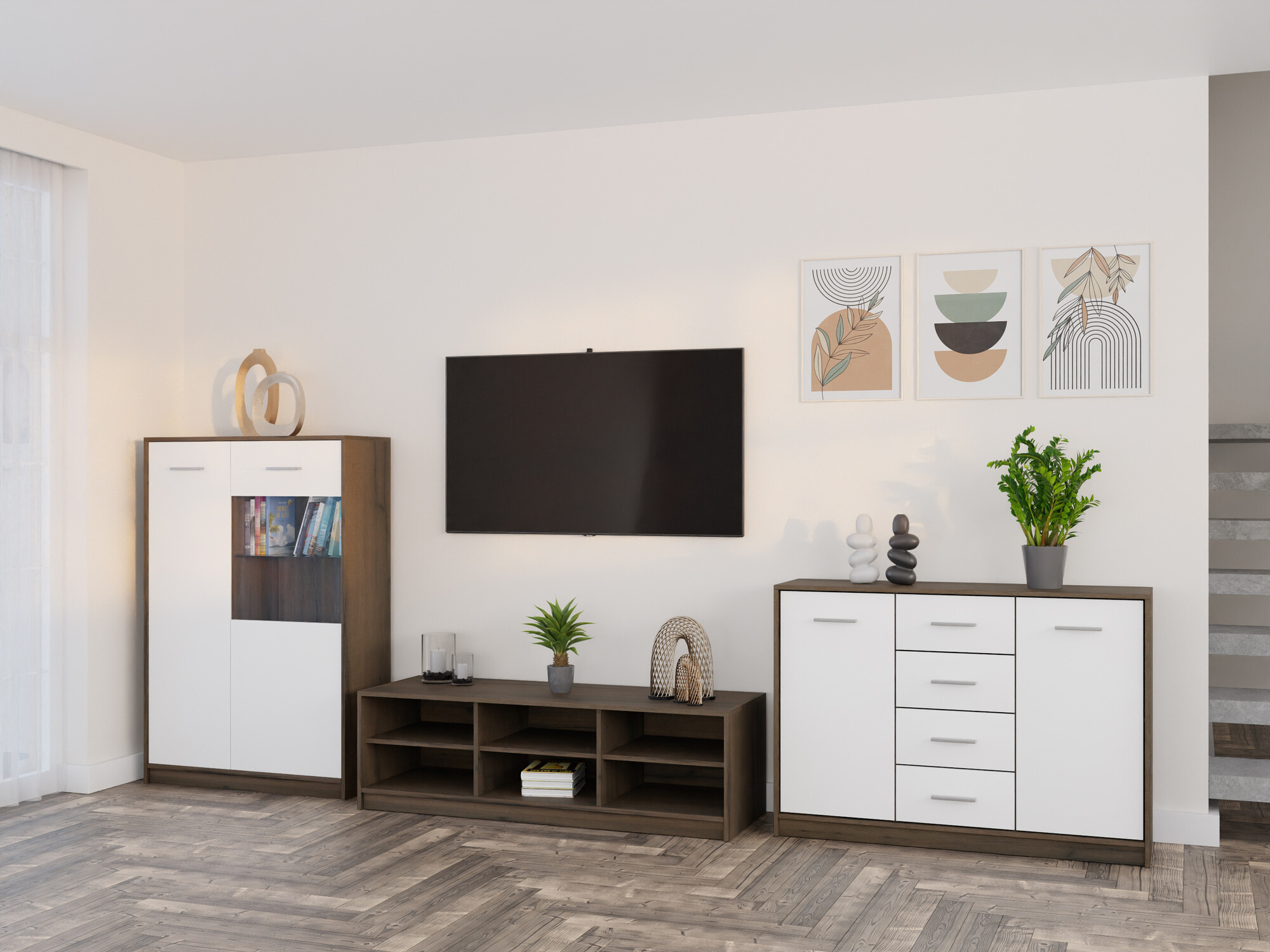 Woonkamerset Novsore 165 (Donkere eik + Wit)