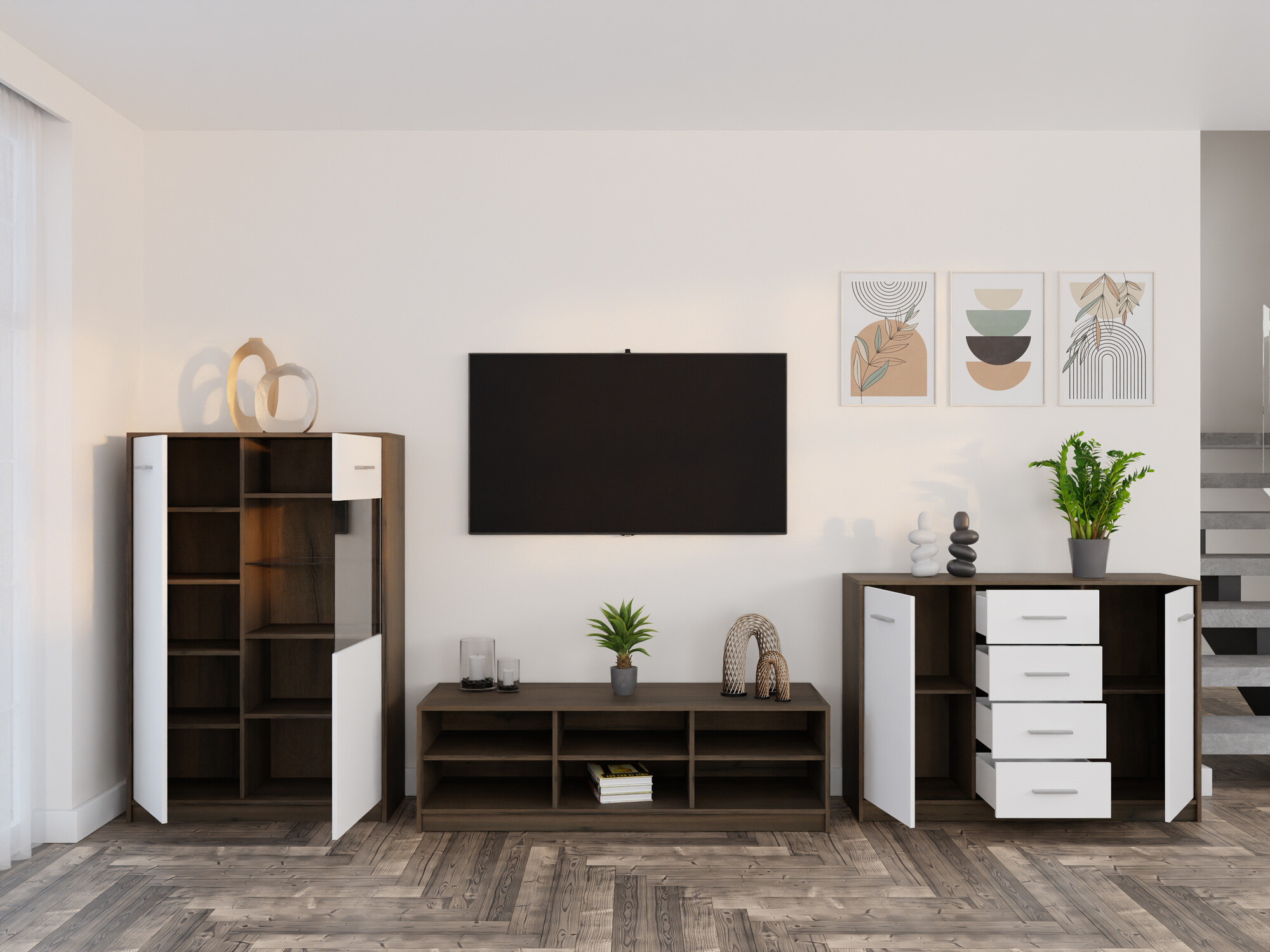 Woonkamerset Novsore 165 (Donkere eik + Wit)