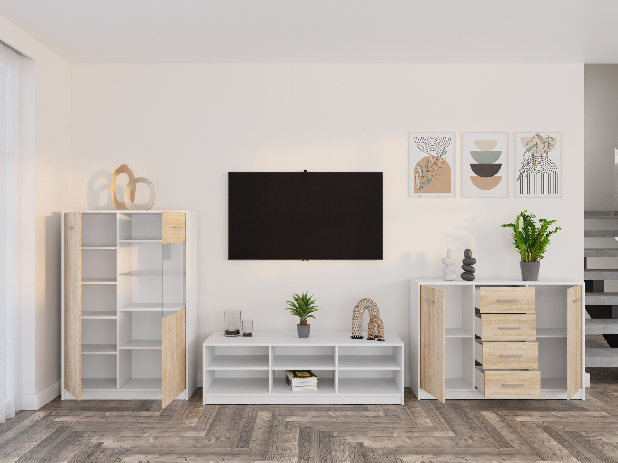 Woonkamerset Novsore 165 (Wit + Sonoma eik)