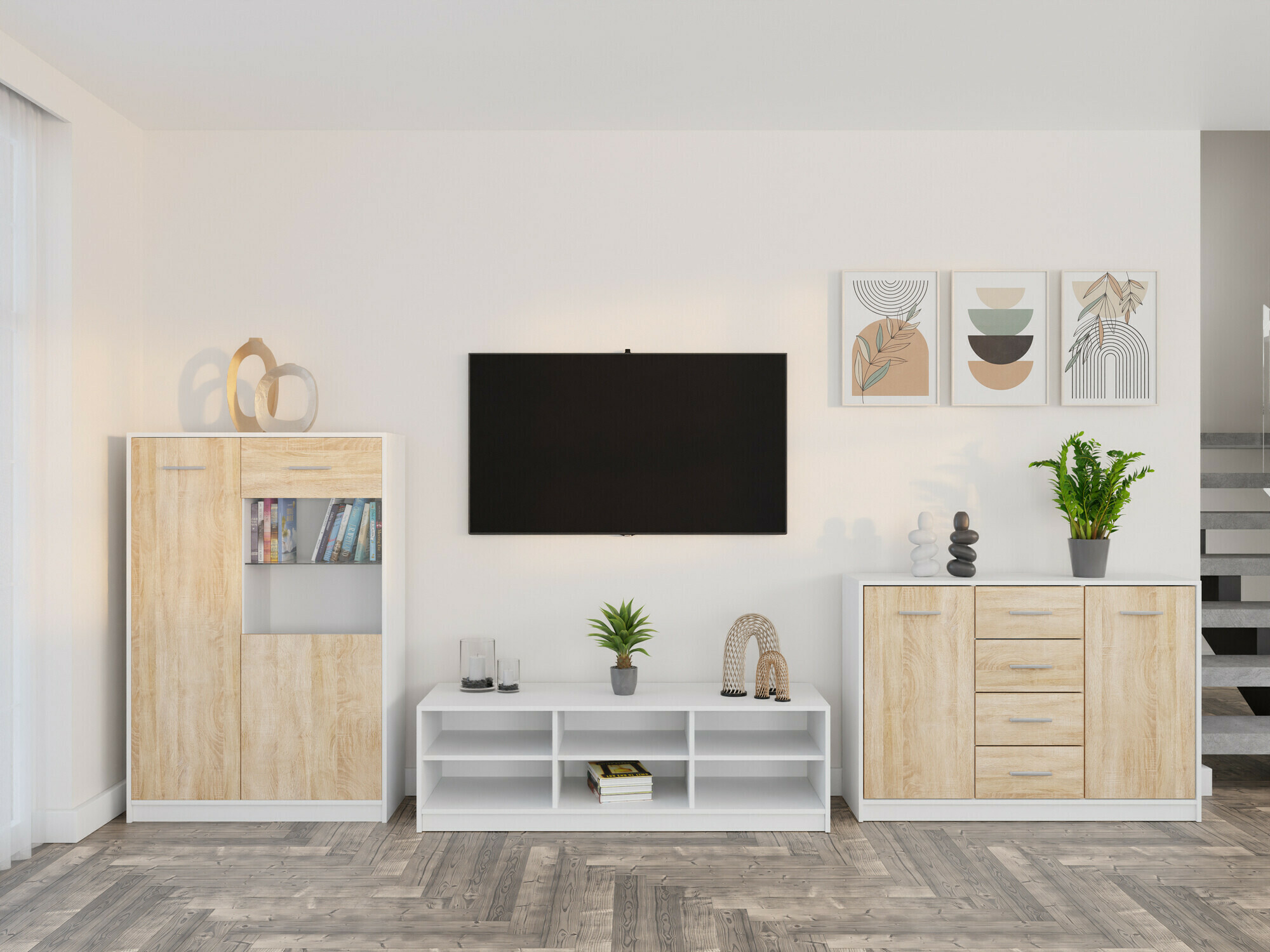 Woonkamerset Novsore 165 (Wit + Sonoma eik)