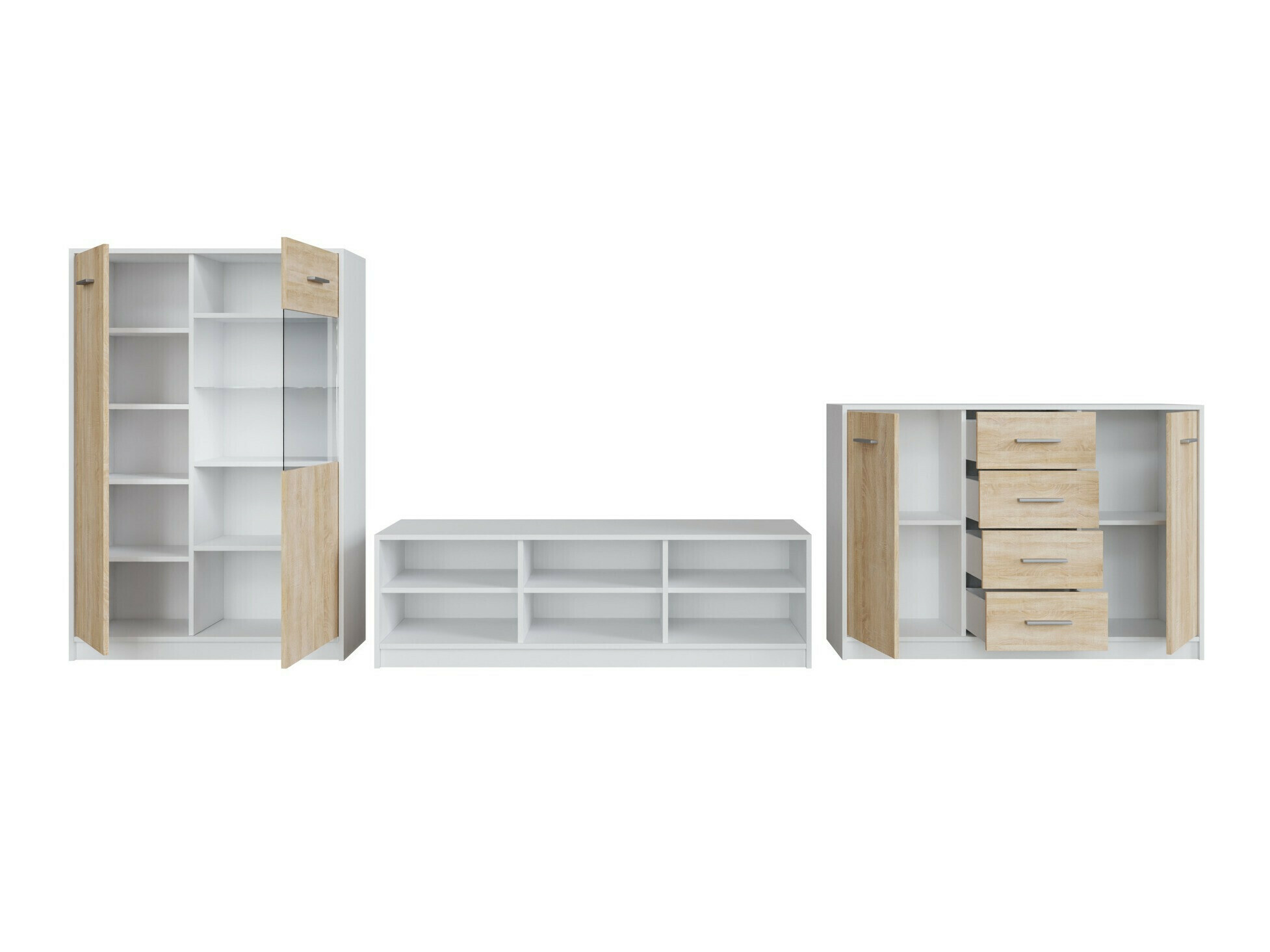 Woonkamerset Novsore 165 (Wit + Sonoma eik)