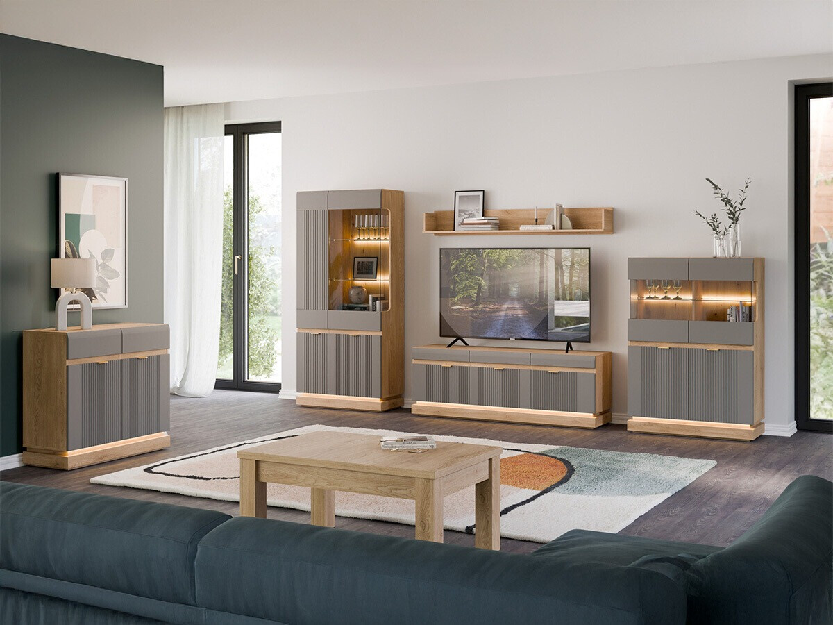 Ladekast Teselbu 102 (Grijs + Eiken)