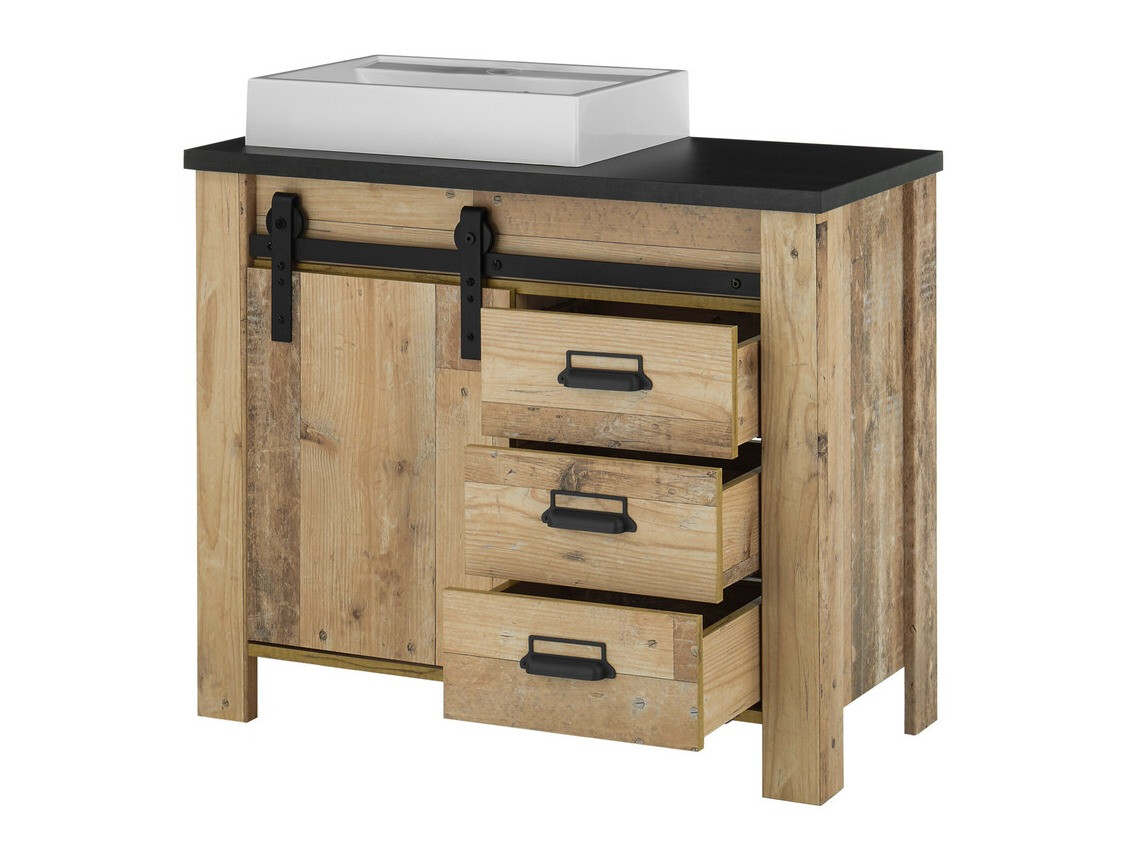 Staand badkamermeubel voor een wastafel Cirtale 133 (Verouderd hout + Antraciet)