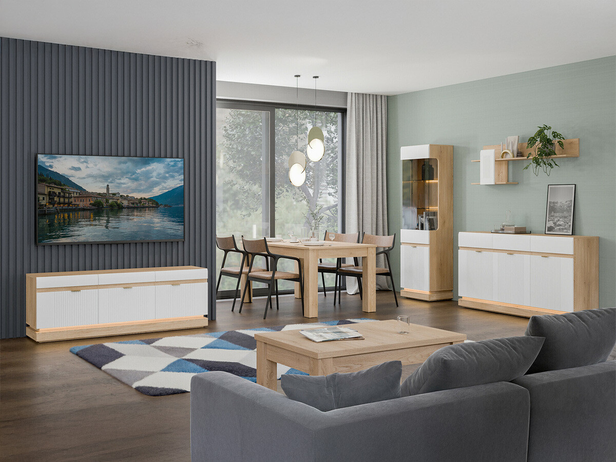 TV-meubel Teselbu 100 (Wit + Torro Eik)