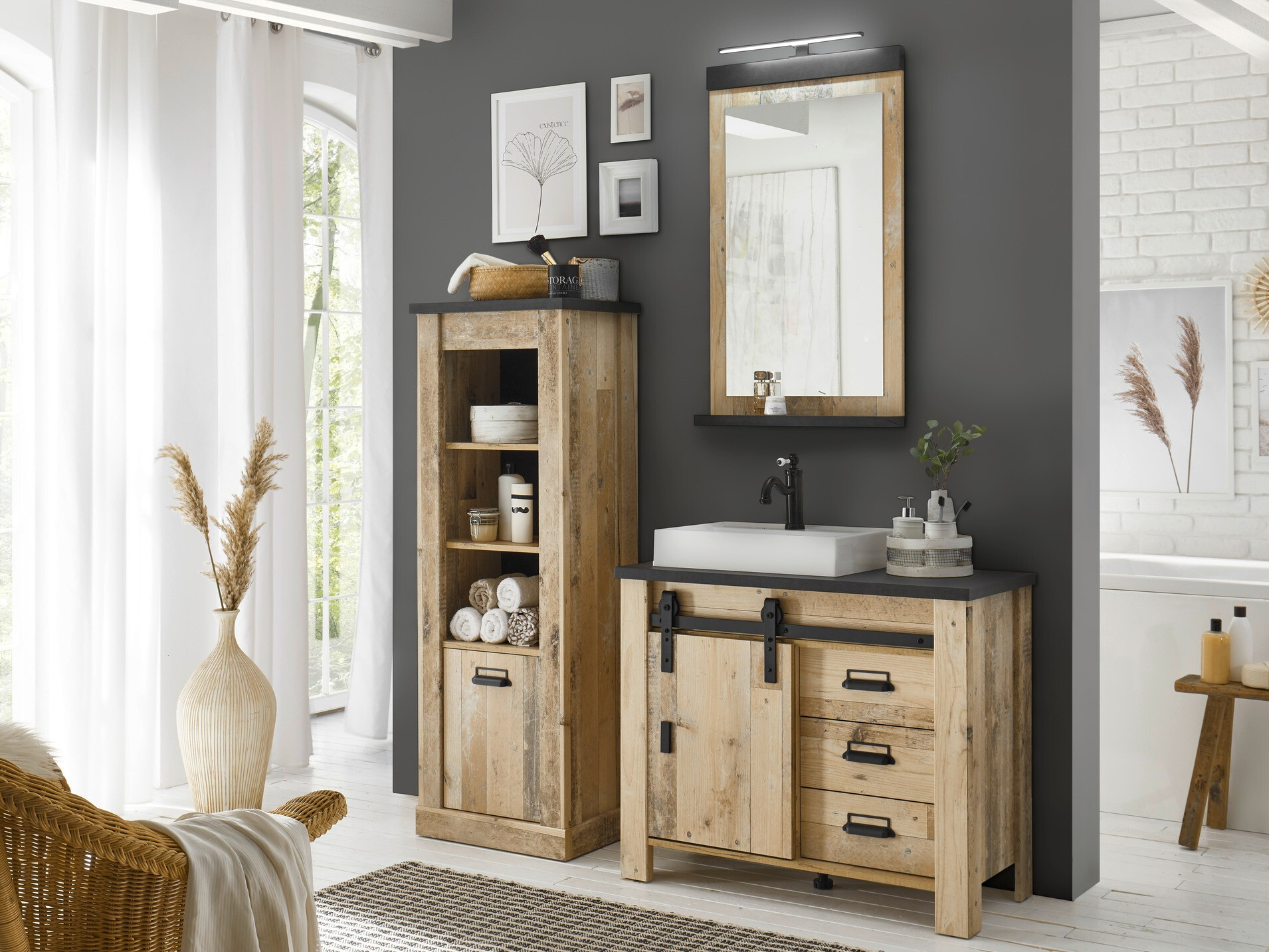 Badkamer spiegel Cirtale 135 (Verouderd hout + Antraciet)