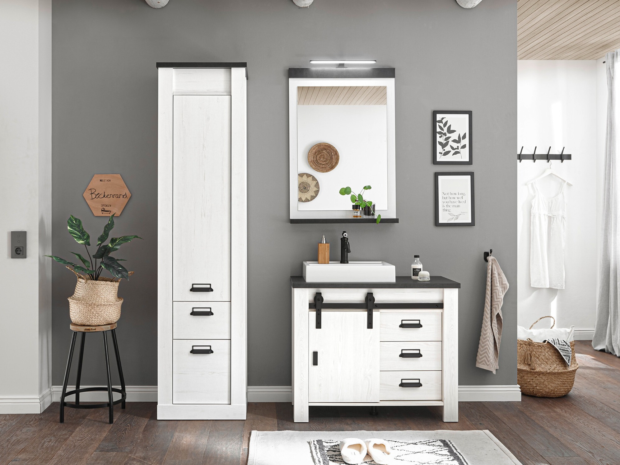 Badkamerset Cirtale 136 (Gebleekt grenen + Antraciet)