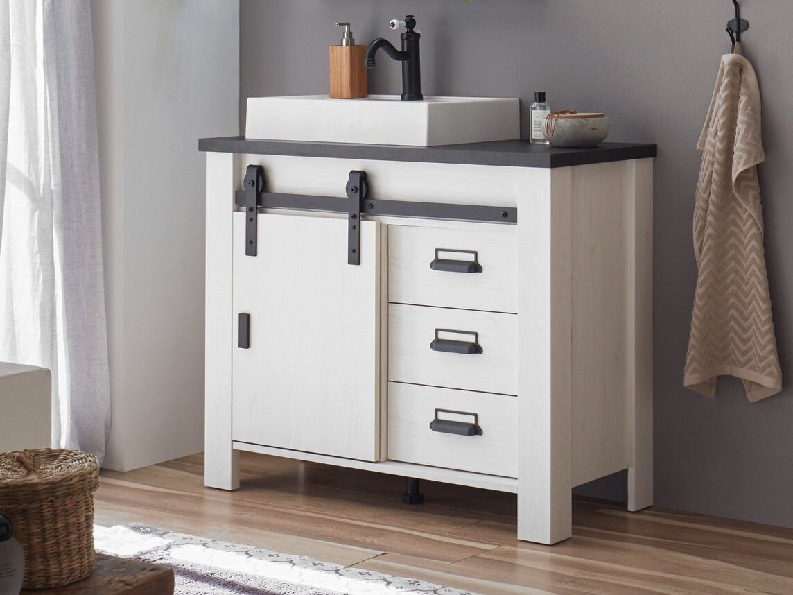 Staand badkamermeubel voor een wastafel Cirtale 133 (Gebleekt grenen + Antraciet)