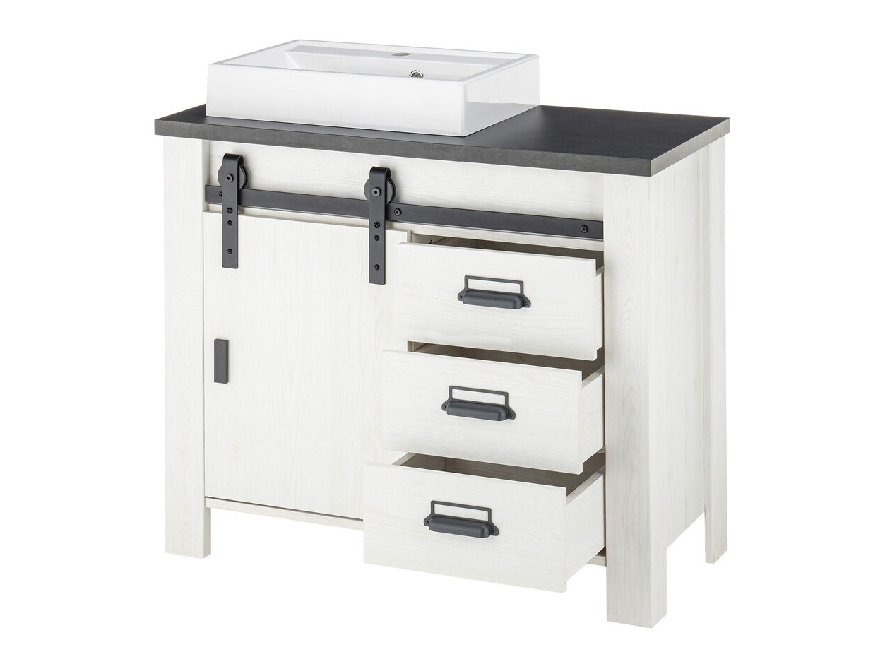 Staand badkamermeubel voor een wastafel Cirtale 133 (Gebleekt grenen + Antraciet)