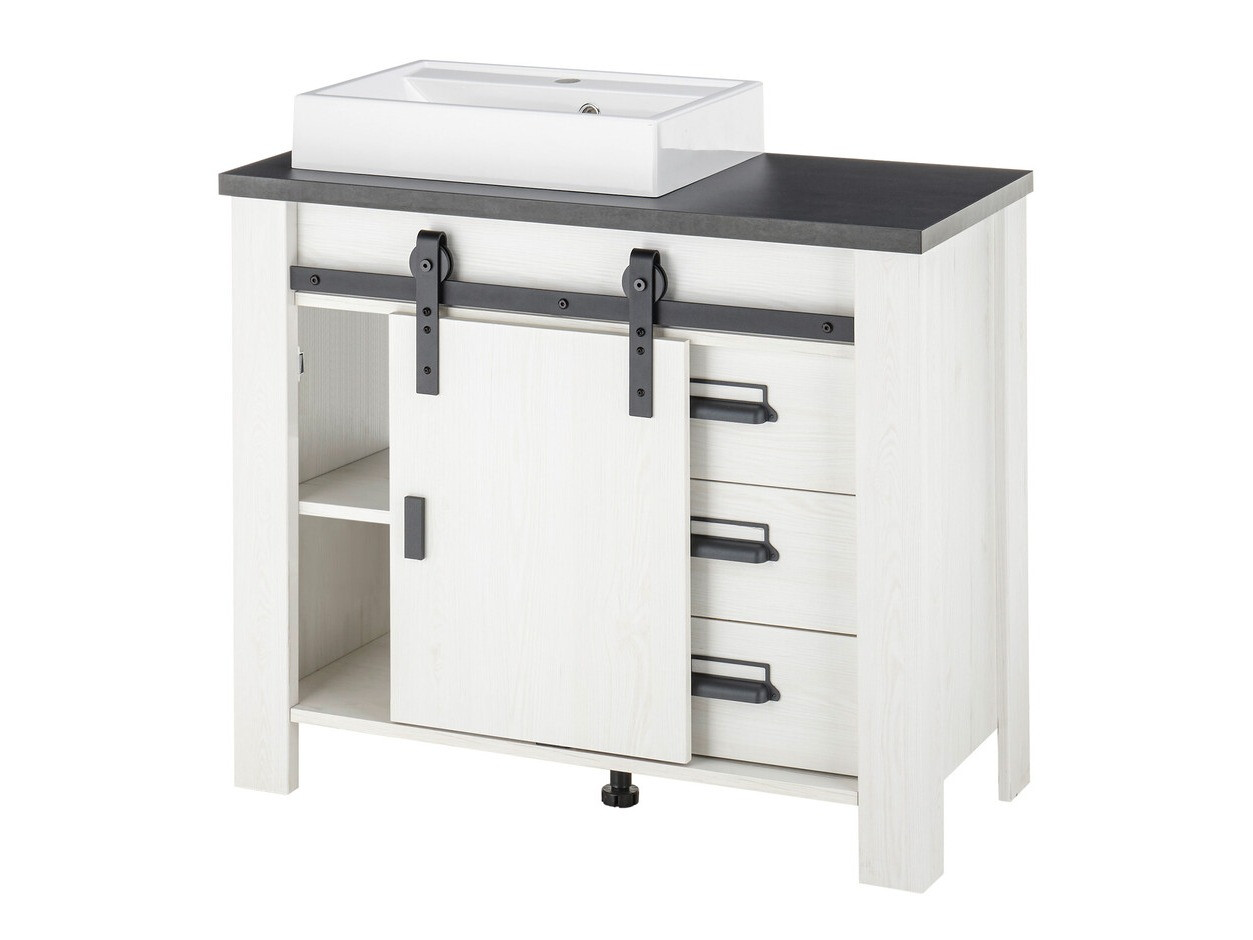 Staand badkamermeubel voor een wastafel Cirtale 133 (Gebleekt grenen + Antraciet)