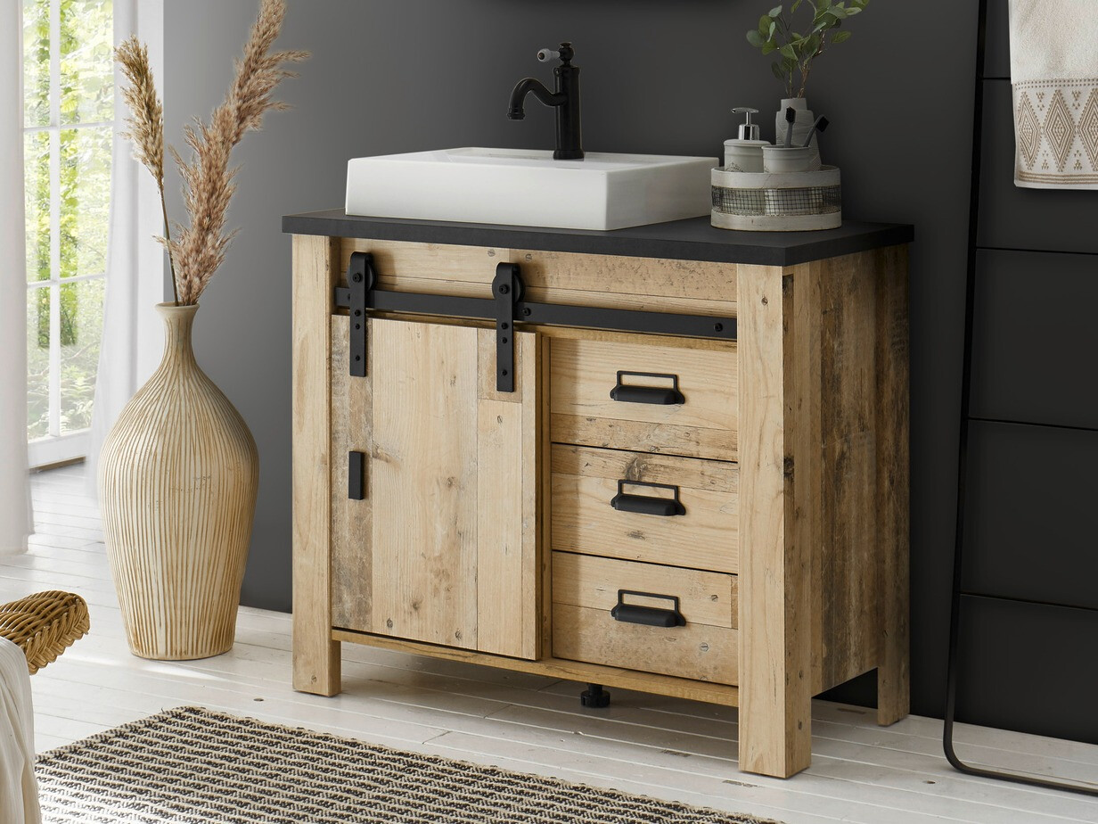 Staand badkamermeubel voor een wastafel Cirtale 133 (Verouderd hout + Antraciet)