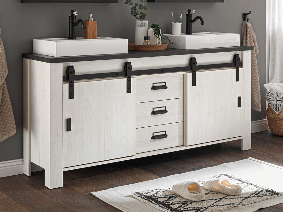 Staand badkamermeubel voor een wastafel Cirtale 134 (Gebleekt grenen + Antraciet)