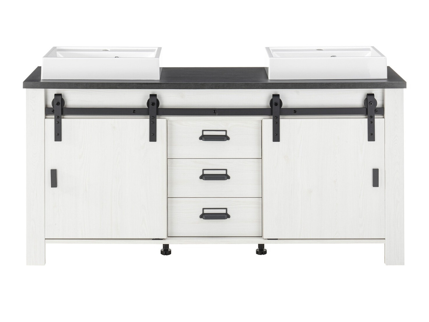 Staand badkamermeubel voor een wastafel Cirtale 134 (Gebleekt grenen + Antraciet)