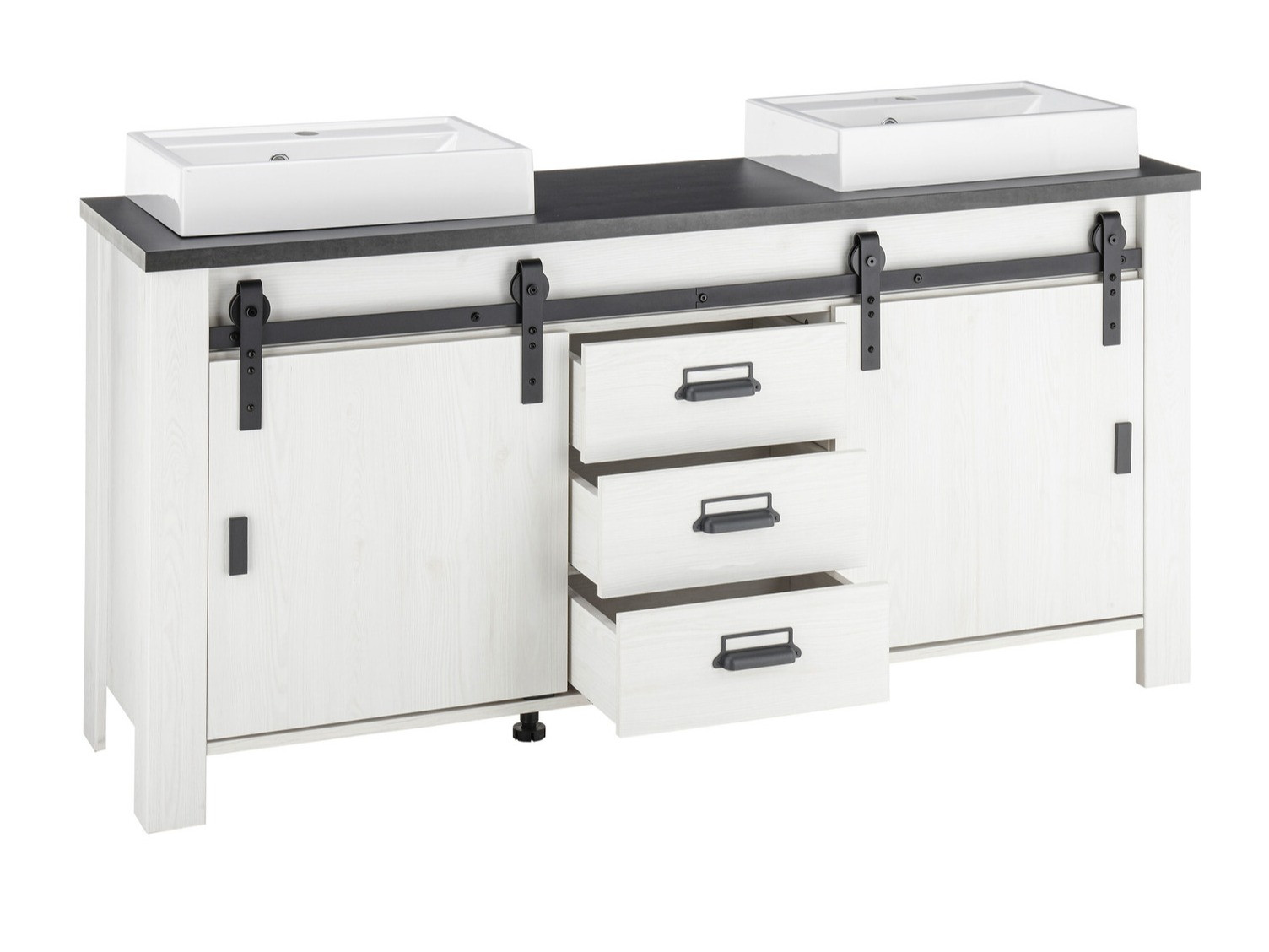 Staand badkamermeubel voor een wastafel Cirtale 134 (Gebleekt grenen + Antraciet)